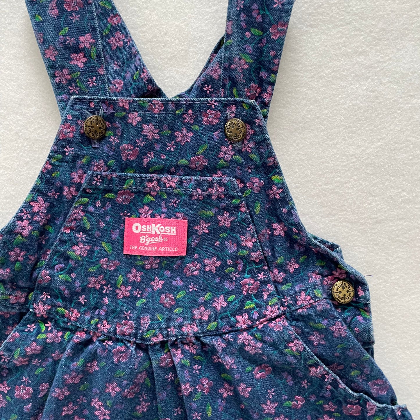 OshKosh Floral Printed Denim Skirtall - Yellow Clover Vintage Kids Clothes