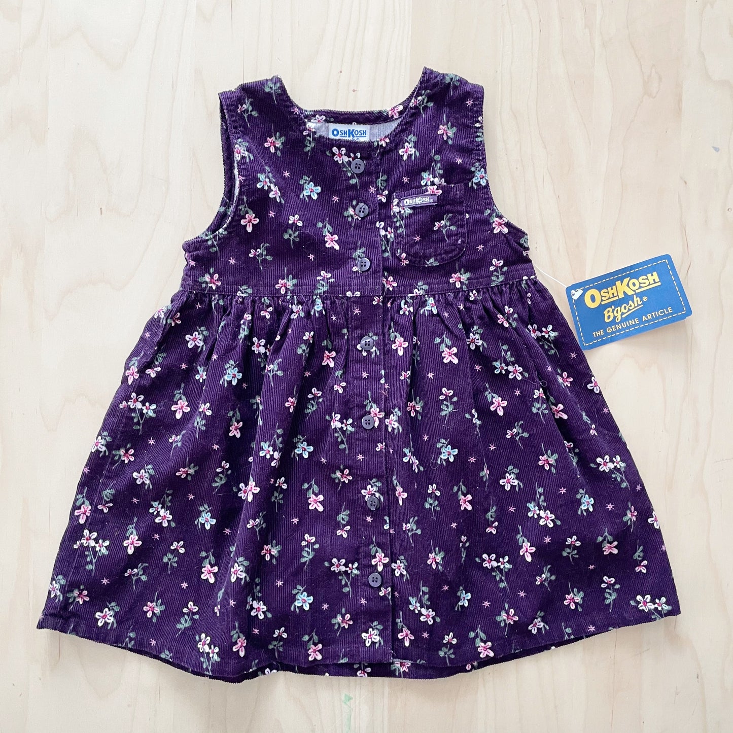 OshKosh Purple Floral Cord Dress - Yellow Clover Vintage Kids Clothes