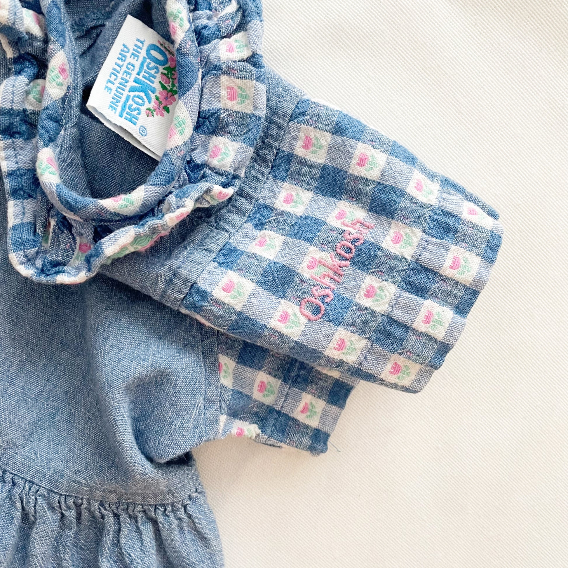 OshKosh Flower Gingham Pinafore Dress - Yellow Clover Vintage Kids Clothes
