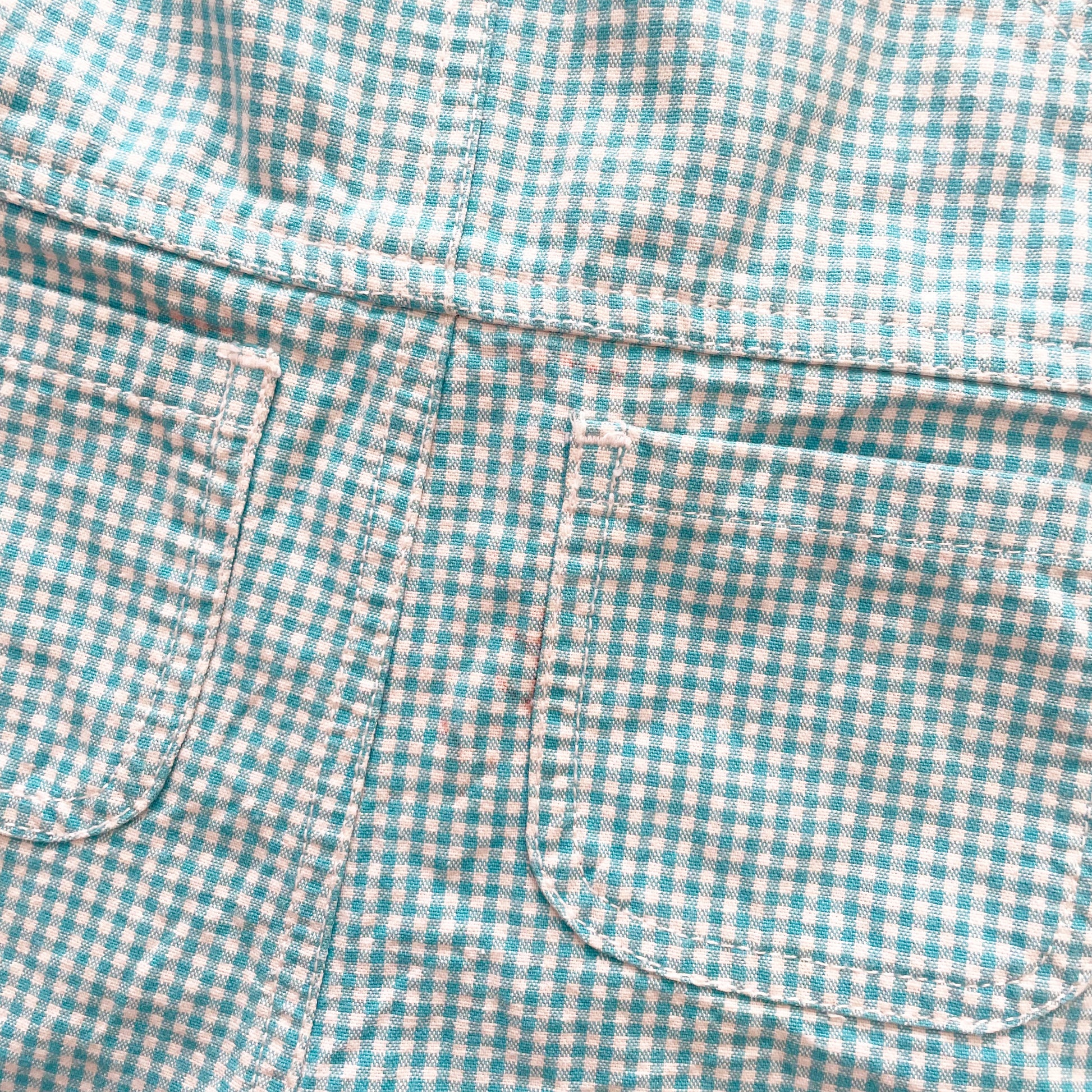 OshKosh Gingham Turquoise Shortalls - Yellow Clover Vintage Kids Clothes