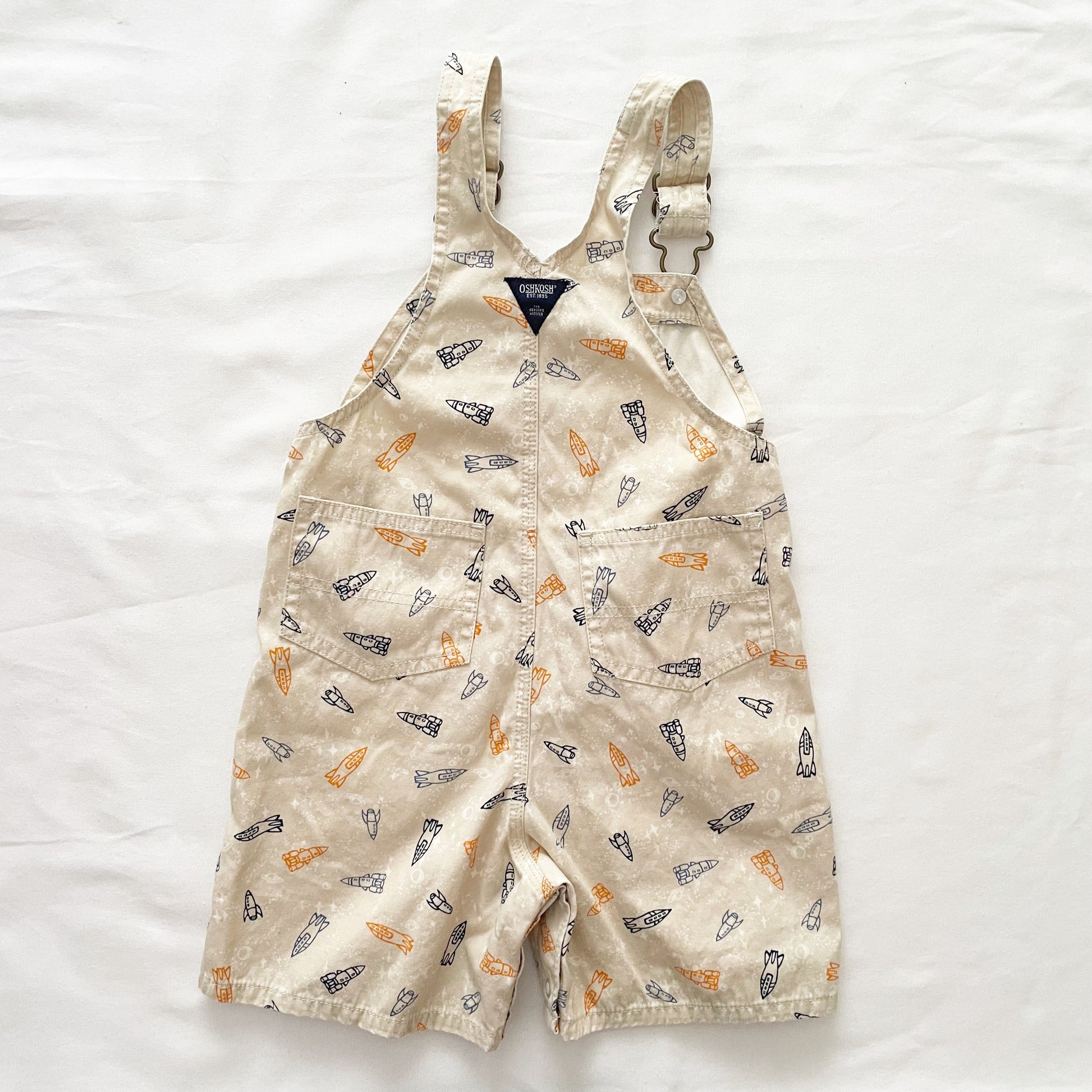 OshKosh Rocket Ship Space Shortalls - Yellow Clover Vintage Kids Clothes