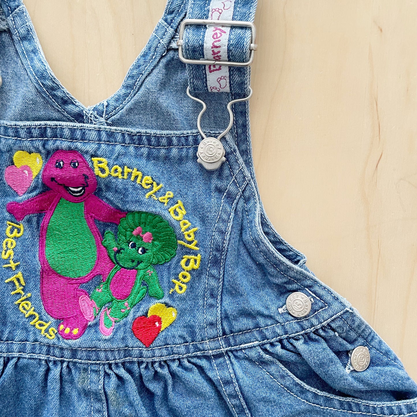 Barney and Baby Bop Denim Skirtall - Yellow Clover Vintage Kids Clothes