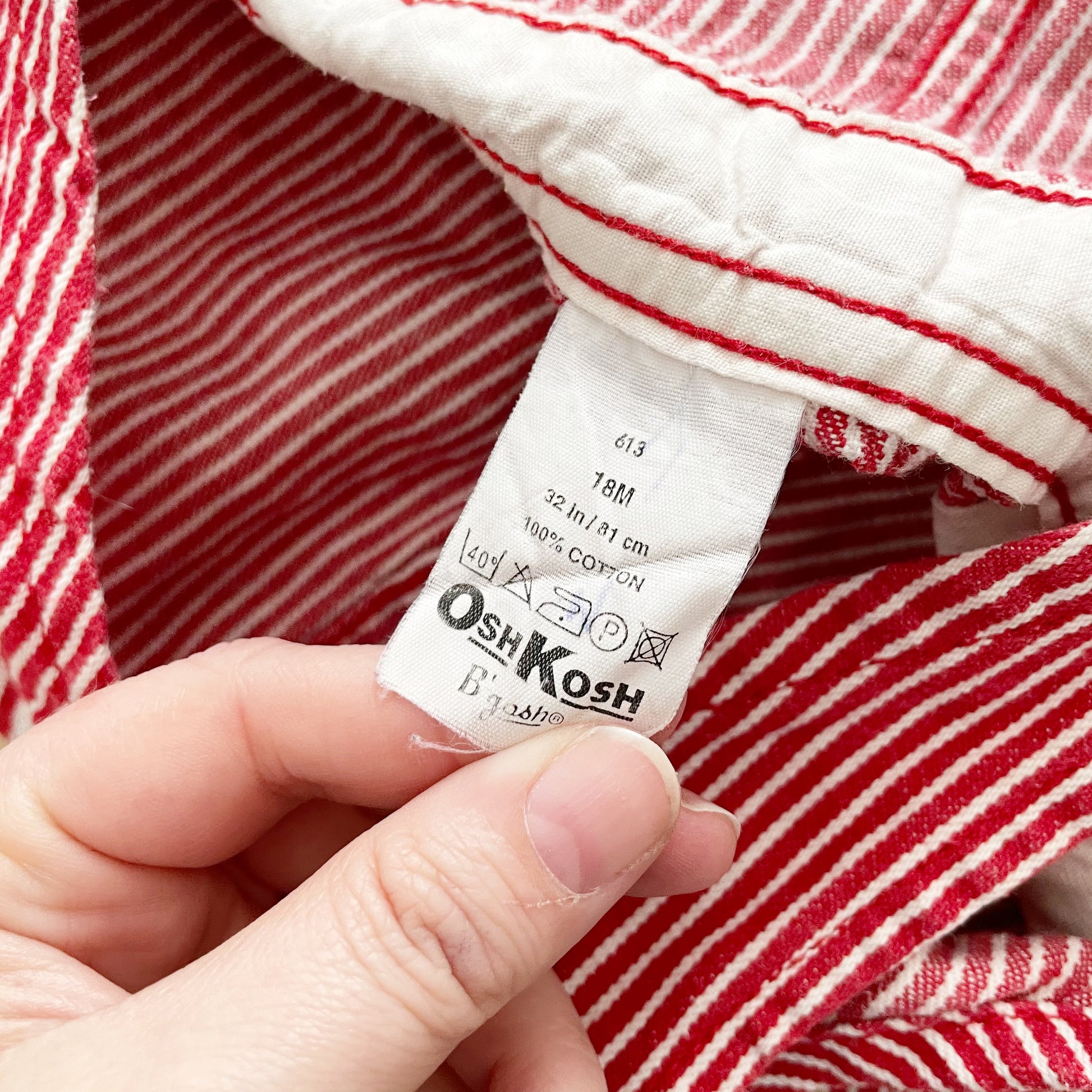 Baby B’gosh Red Hickory Stripe Shortalls - Yellow Clover Vintage Kids Clothes