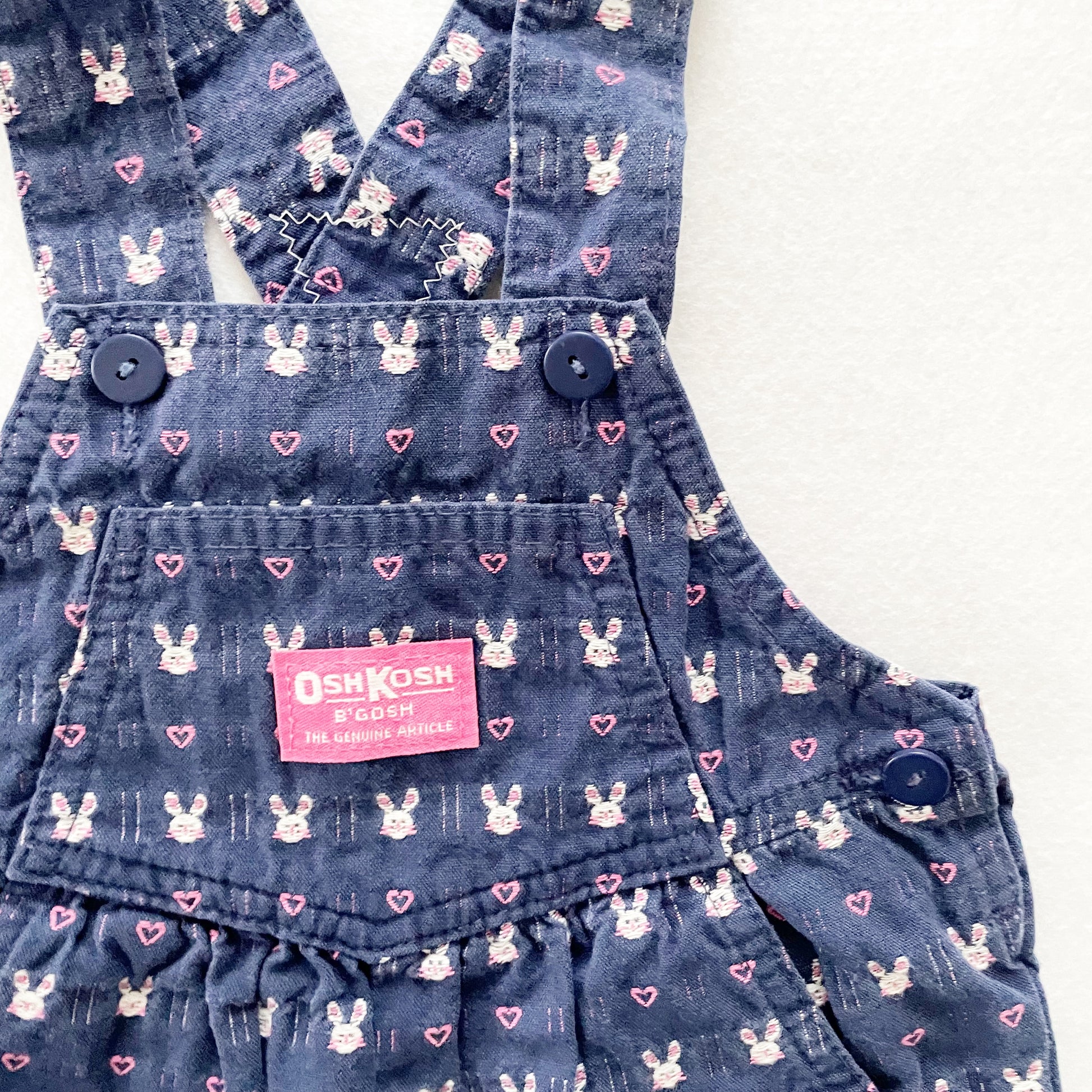 OshKosh Bunny Hearts Woven Overalls - Yellow Clover Vintage Kids Clothes