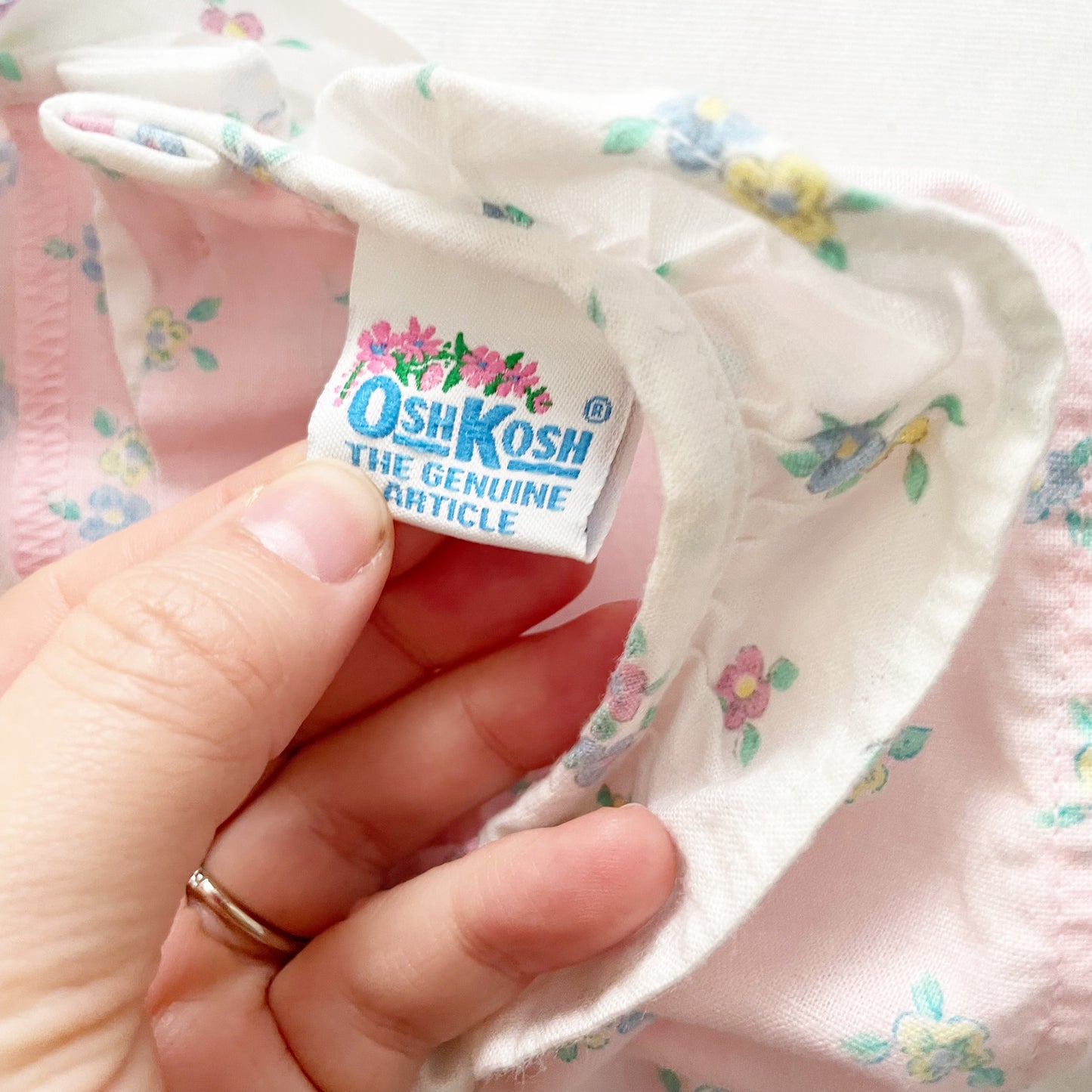 OshKosh Floral Print Light Pink Ruffle Collar Dress - Yellow Clover Vintage Kids Clothes