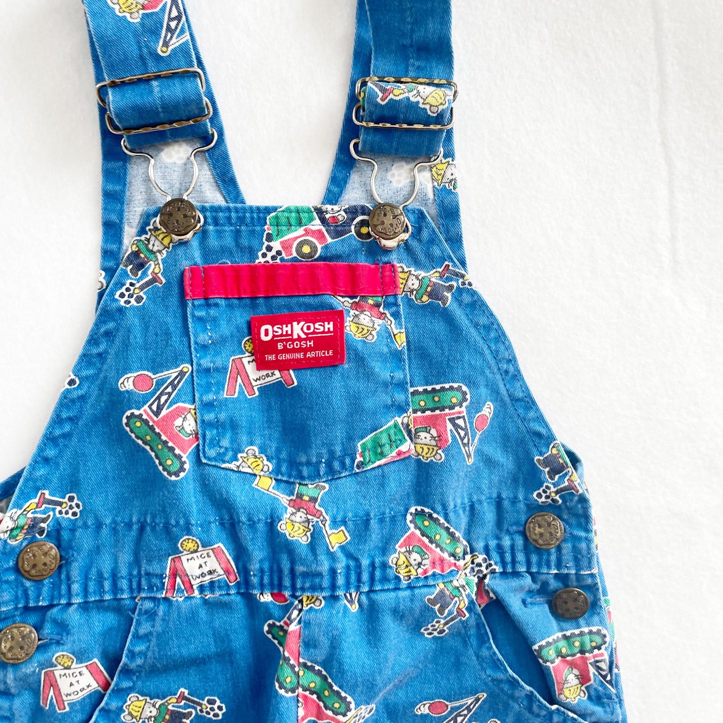 OshKosh Construction Mice Overalls - Yellow Clover Vintage Kids Clothes