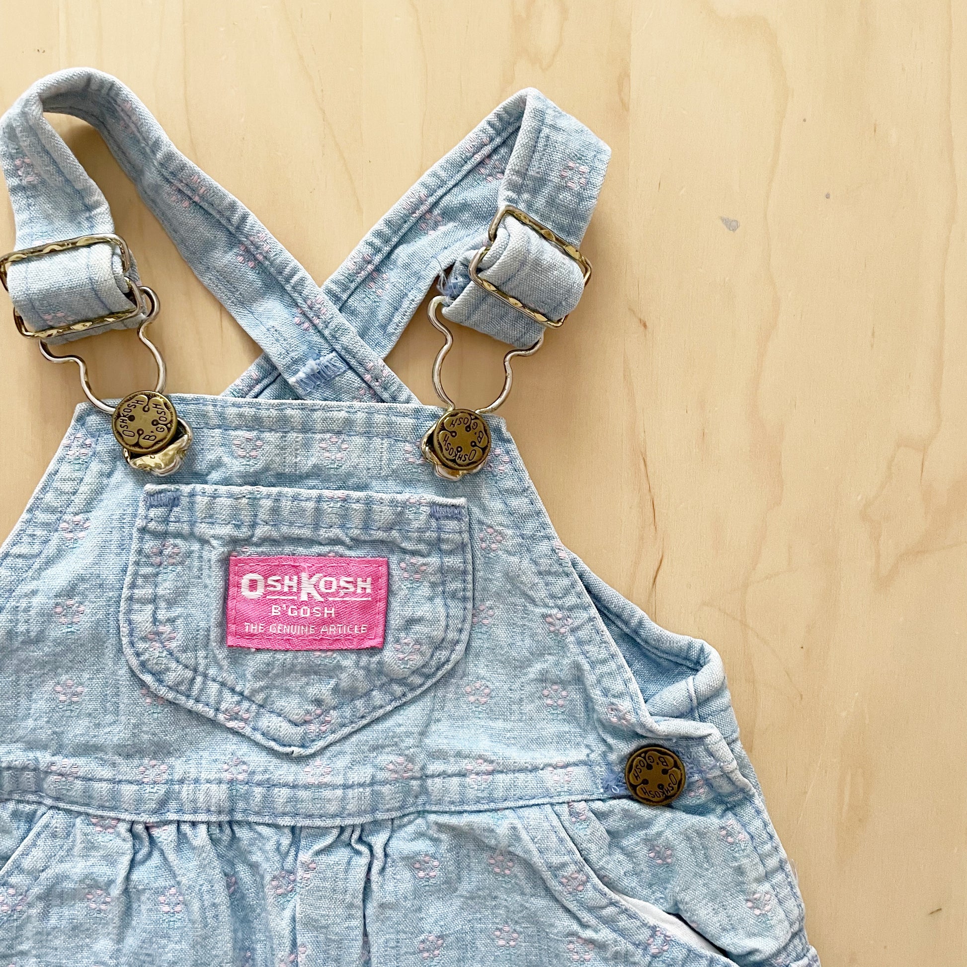 OshKosh Floral Woven Light Wash Overalls - Yellow Clover Vintage Kids Clothes