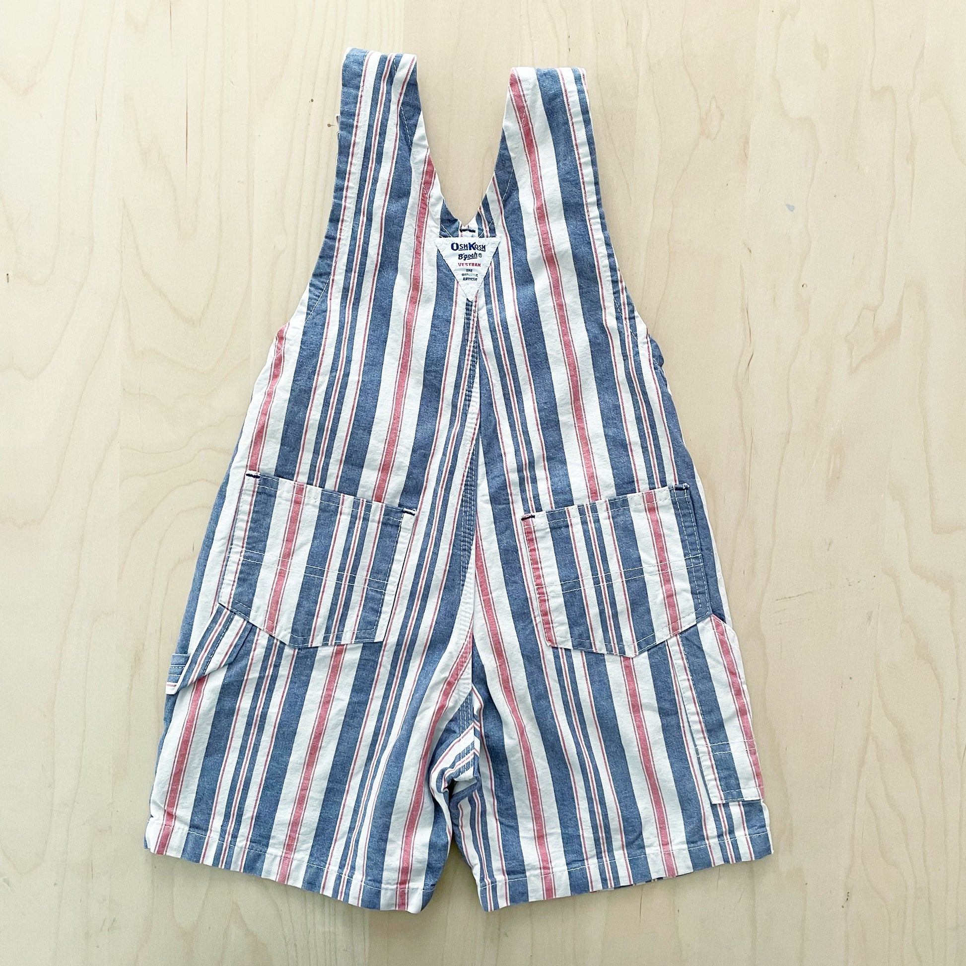 OshKosh Red and Blue Striped Shortalls - Yellow Clover Vintage Kids Clothes
