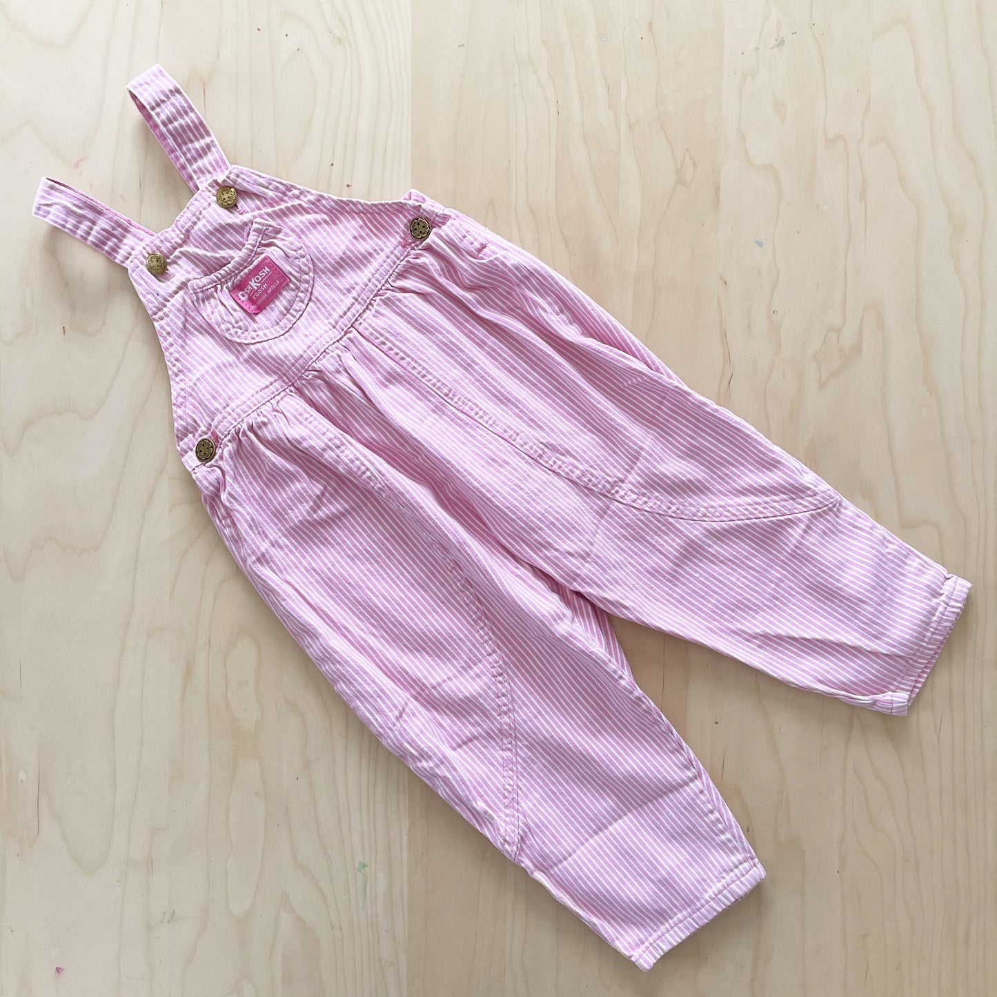 OshKosh Pink Engineer Stripe Bubble Overalls - Yellow Clover Vintage Kids Clothes