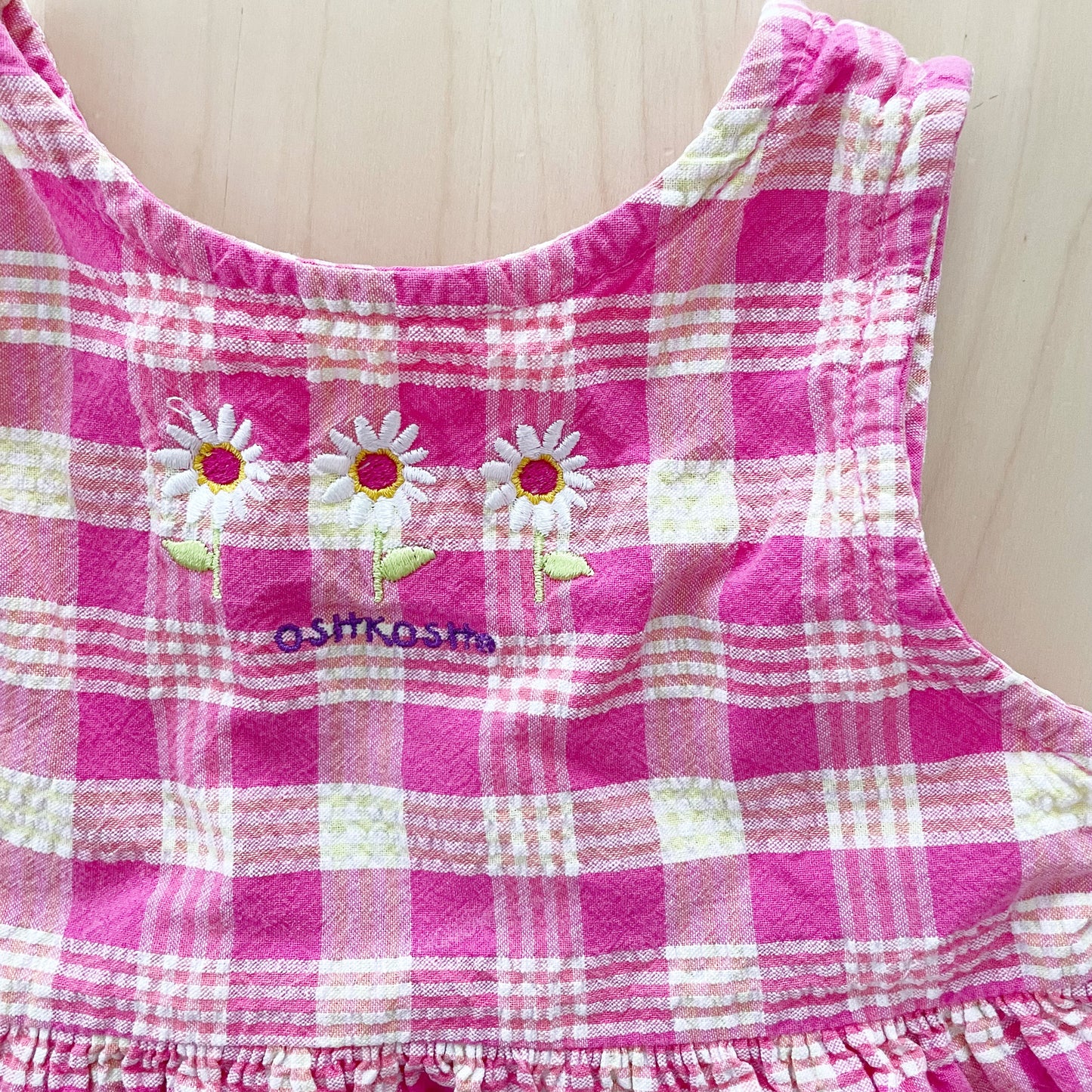 OshKosh Plaid Flower Embroidery Dress - Yellow Clover Vintage Kids Clothes
