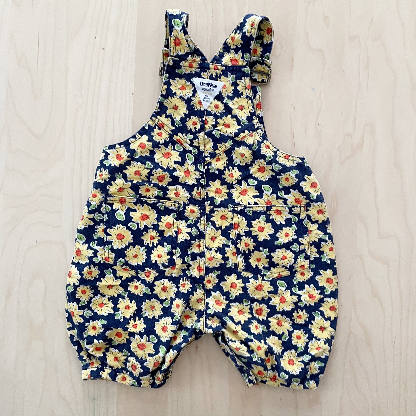 OshKosh Sunflower Baggy Shortalls - Yellow Clover Vintage Kids Clothes