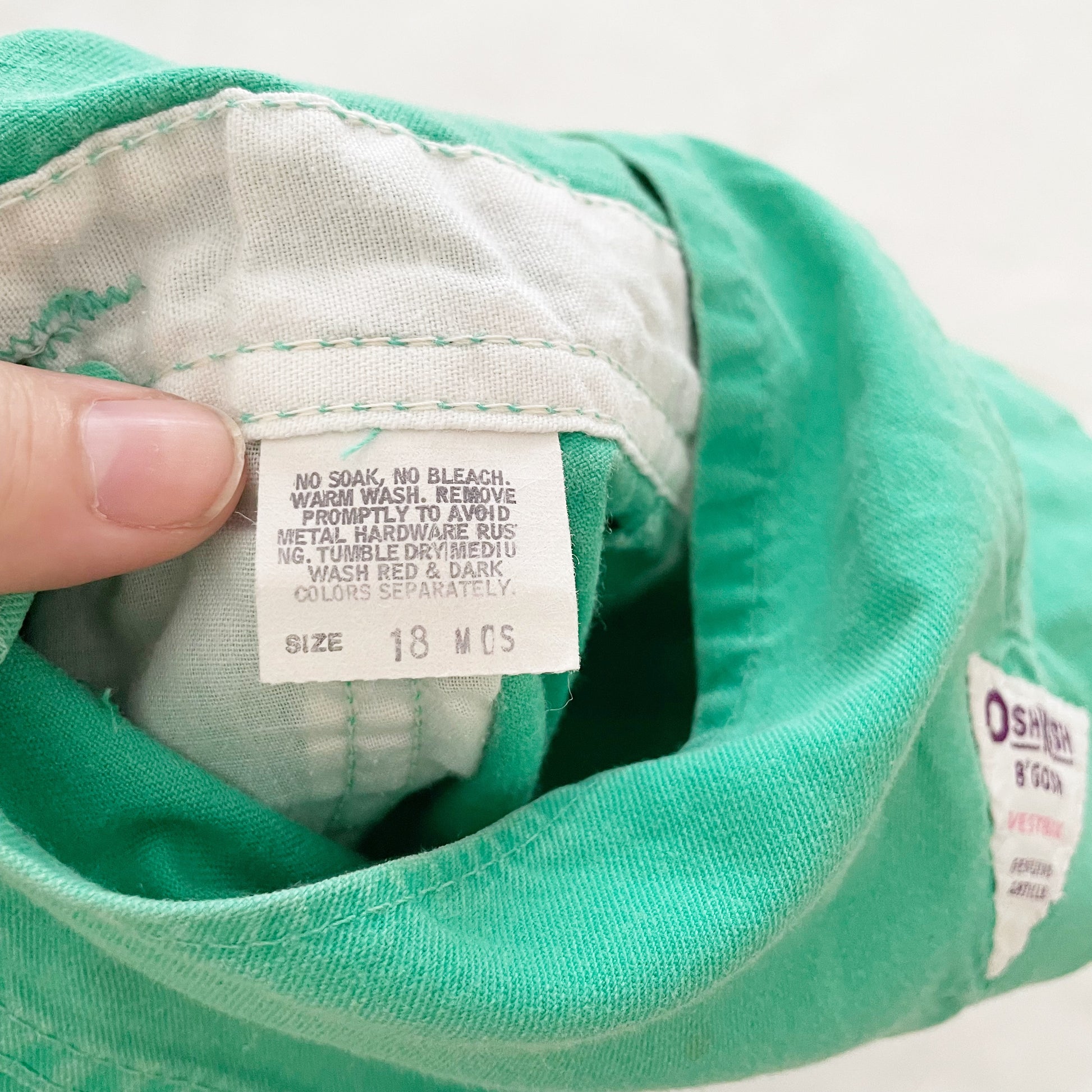 OshKosh Turquoise Green Shortalls - Yellow Clover Vintage Kids Clothes