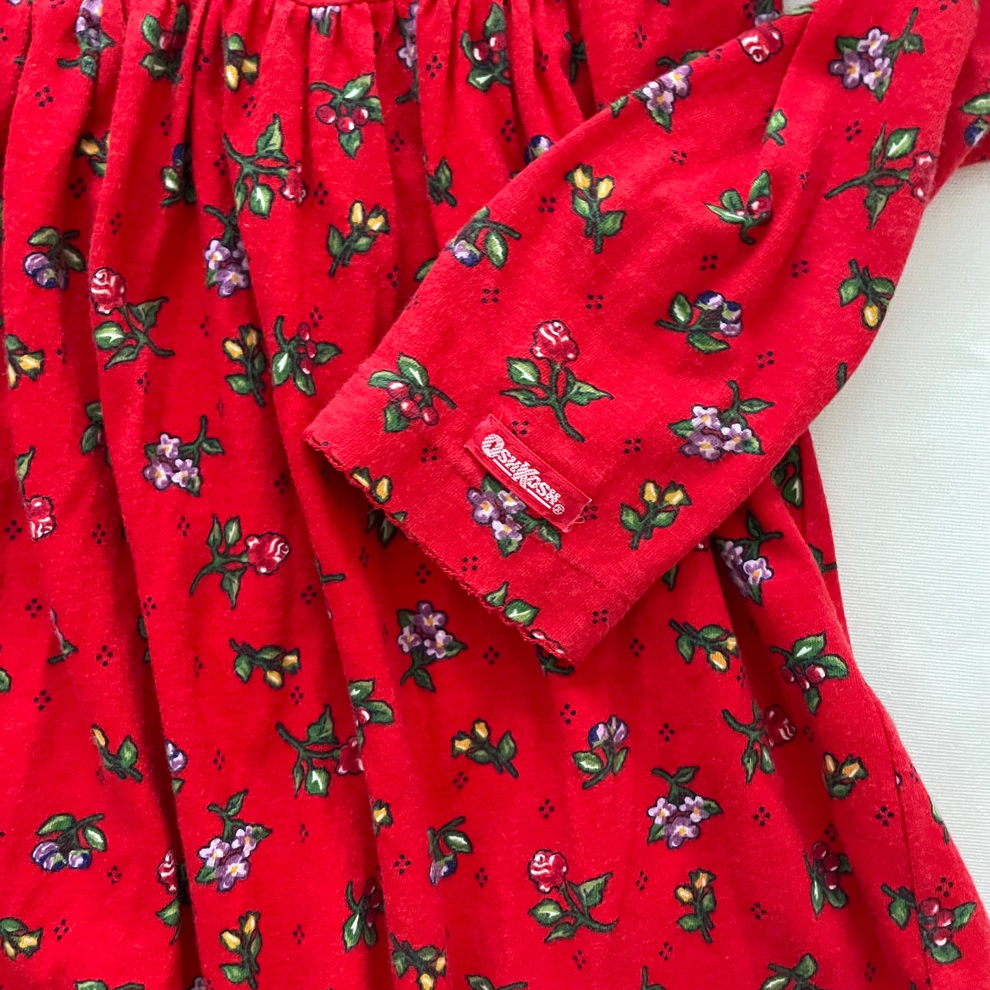 OshKosh Red Floral Print Jersey - Yellow Clover Vintage Kids Clothes