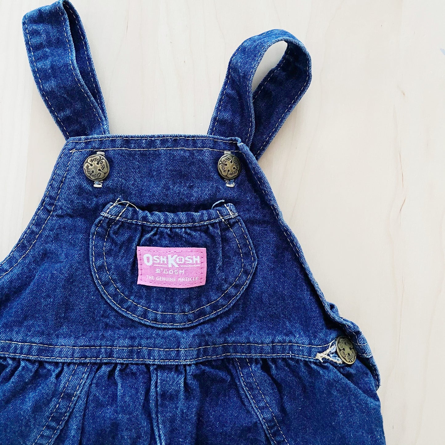 Vintage OshKosh Dark Wash Denim Bubble Romper - Yellow Clover Vintage Kids Clothes