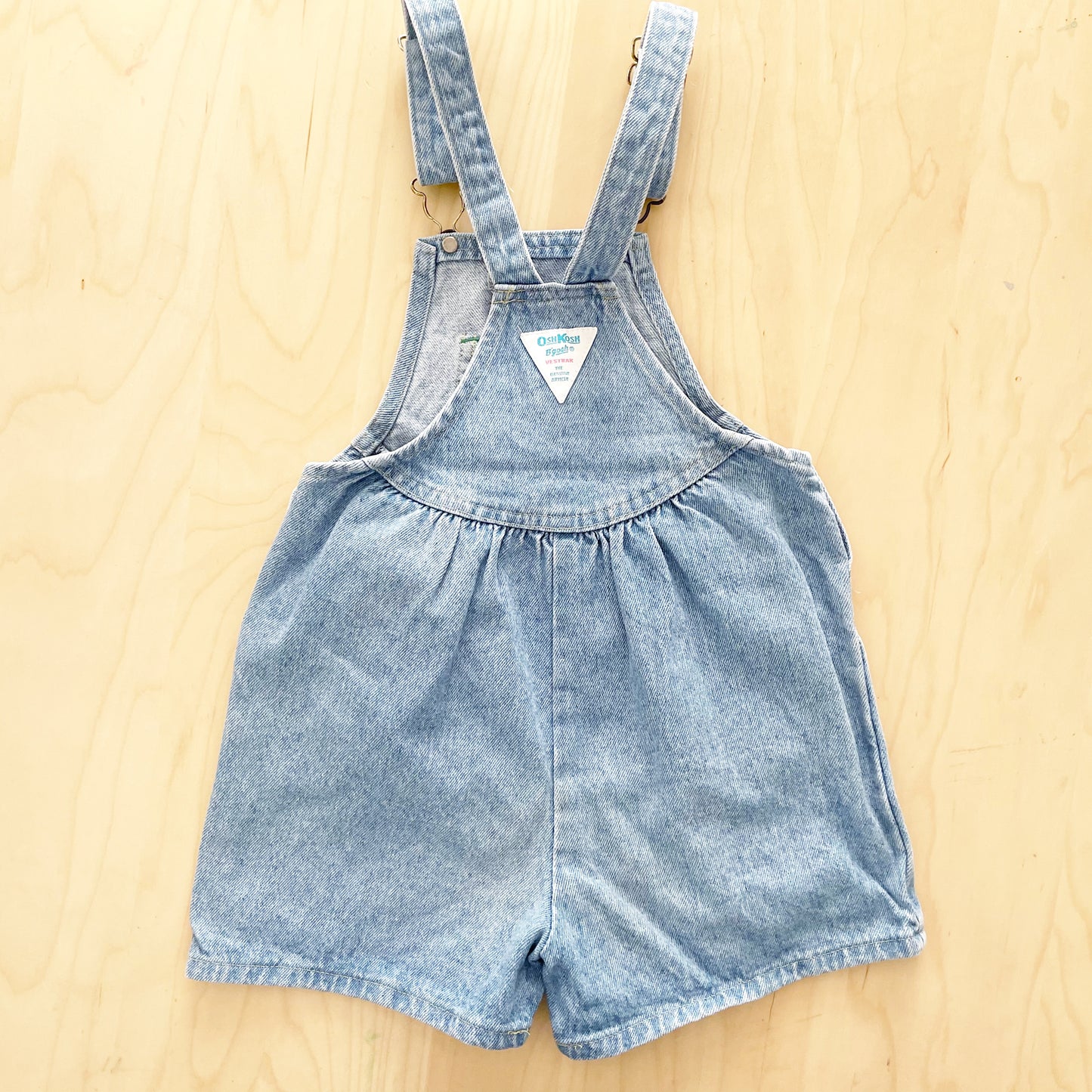 OshKosh Light Wash Denim Shortalls - Yellow Clover Vintage Kids Clothes