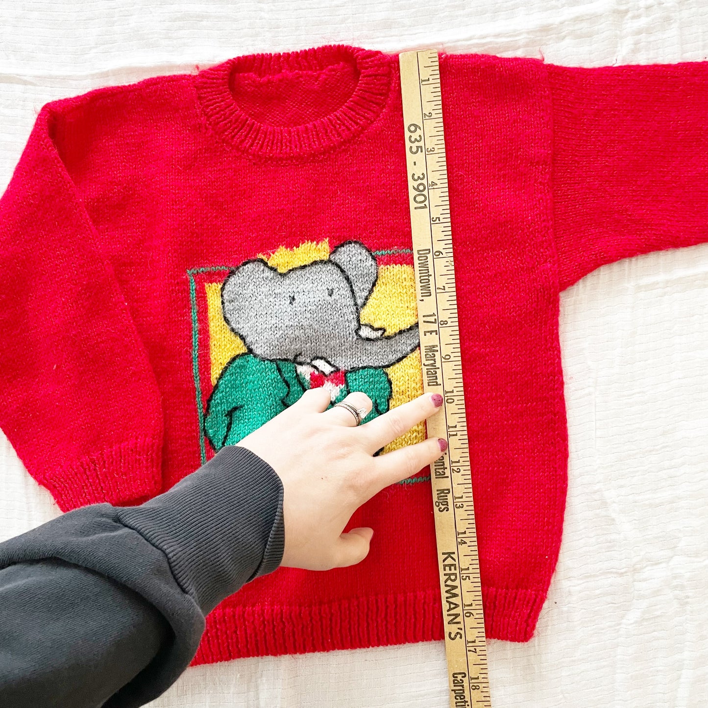 Handknit Babar Sweater - Yellow Clover Vintage Kids Clothes