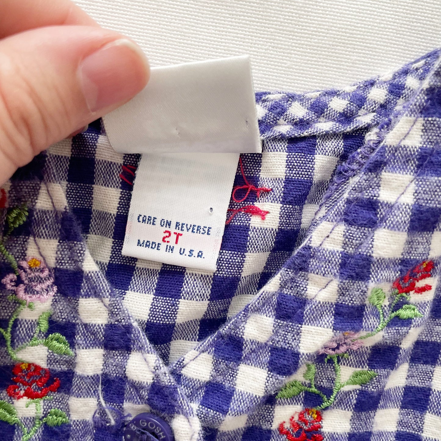 OshKosh Flannel Gingham Embroidered Dress - Yellow Clover Vintage Kids Clothes