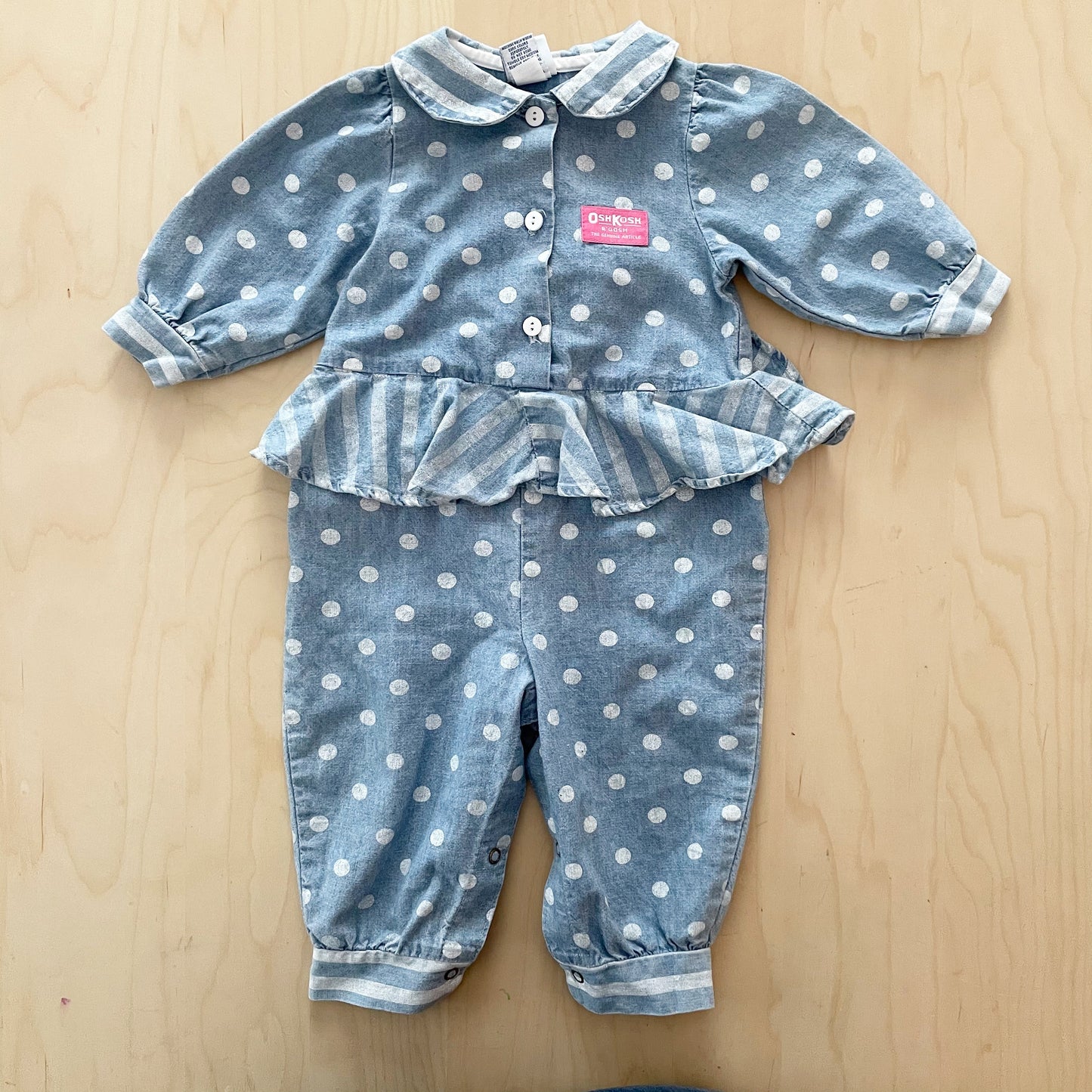 OshKosh Chambray Stripes and Dots Romper - Yellow Clover Vintage Kids Clothes
