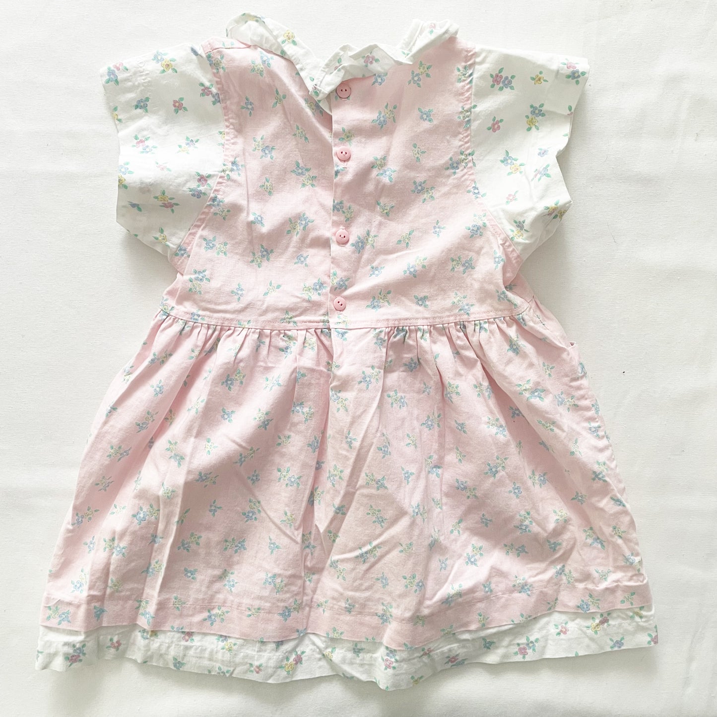 OshKosh Floral Print Light Pink Ruffle Collar Dress - Yellow Clover Vintage Kids Clothes