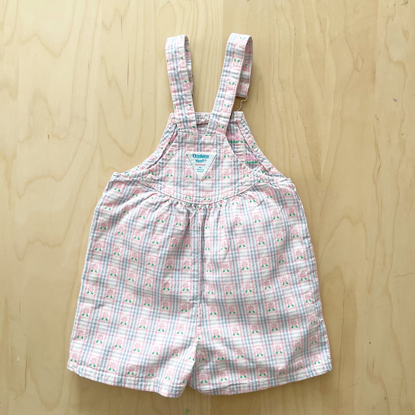 OshKosh Pink and Blue Floral Print Shortalls - Yellow Clover Vintage Kids Clothes