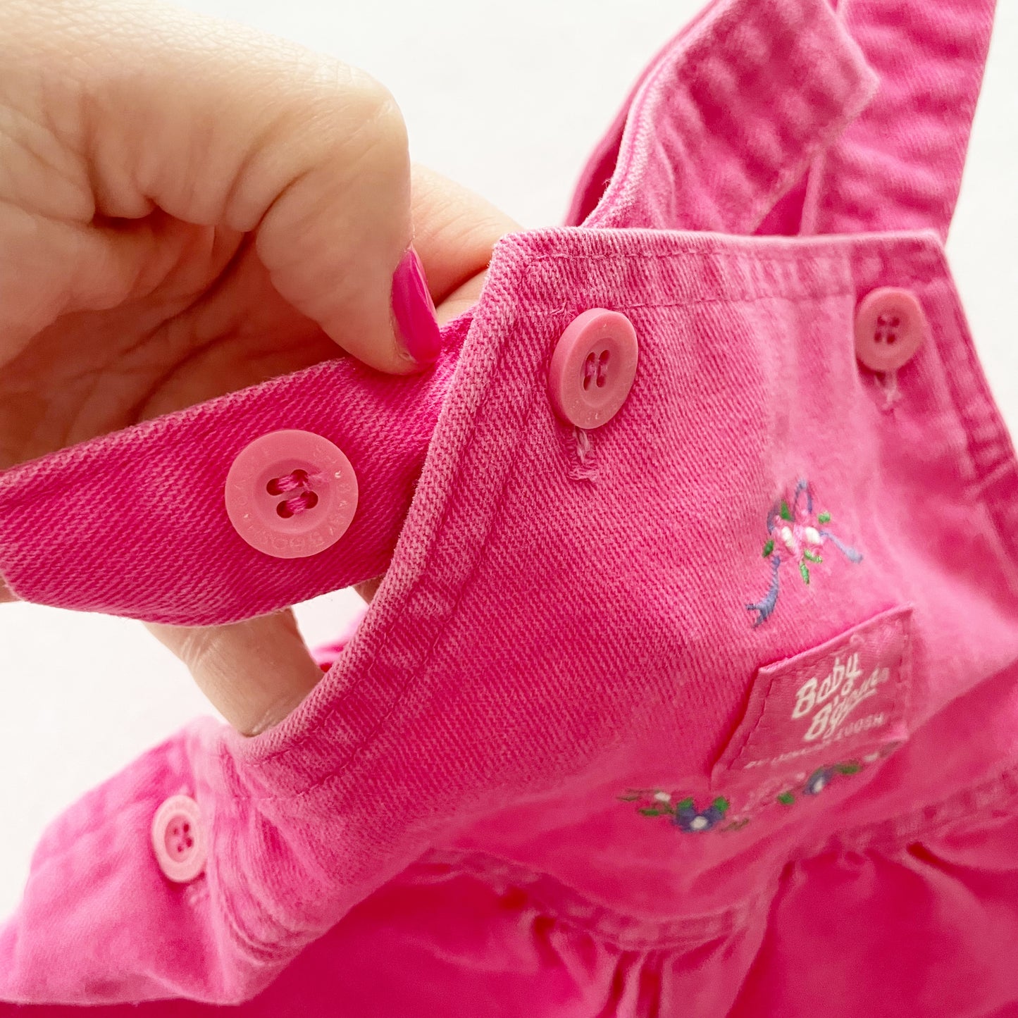 Baby B’gosh Pink Embroidered Bubble Overalls - Yellow Clover Vintage Kids Clothes