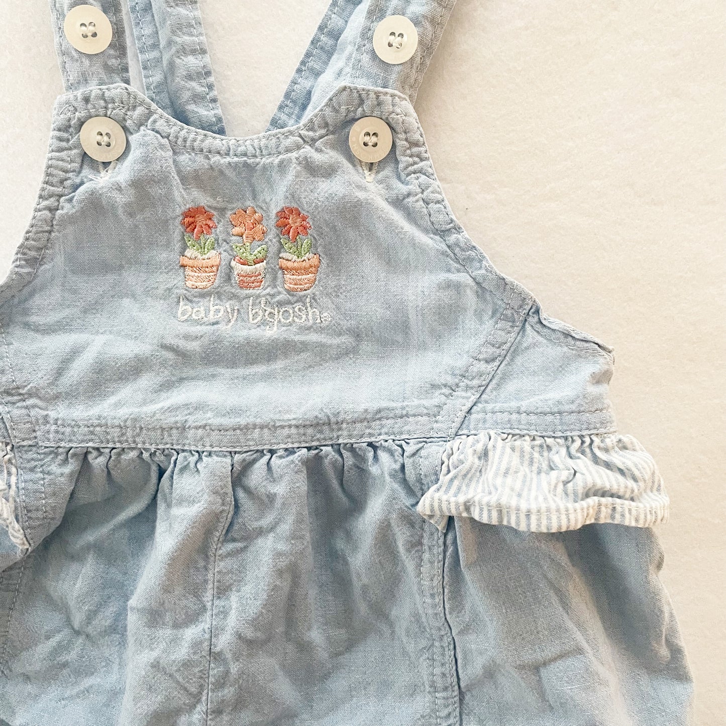 Baby B’gosh Embroidered Light Chambray Bubble Romper - Yellow Clover Vintage Kids Clothes