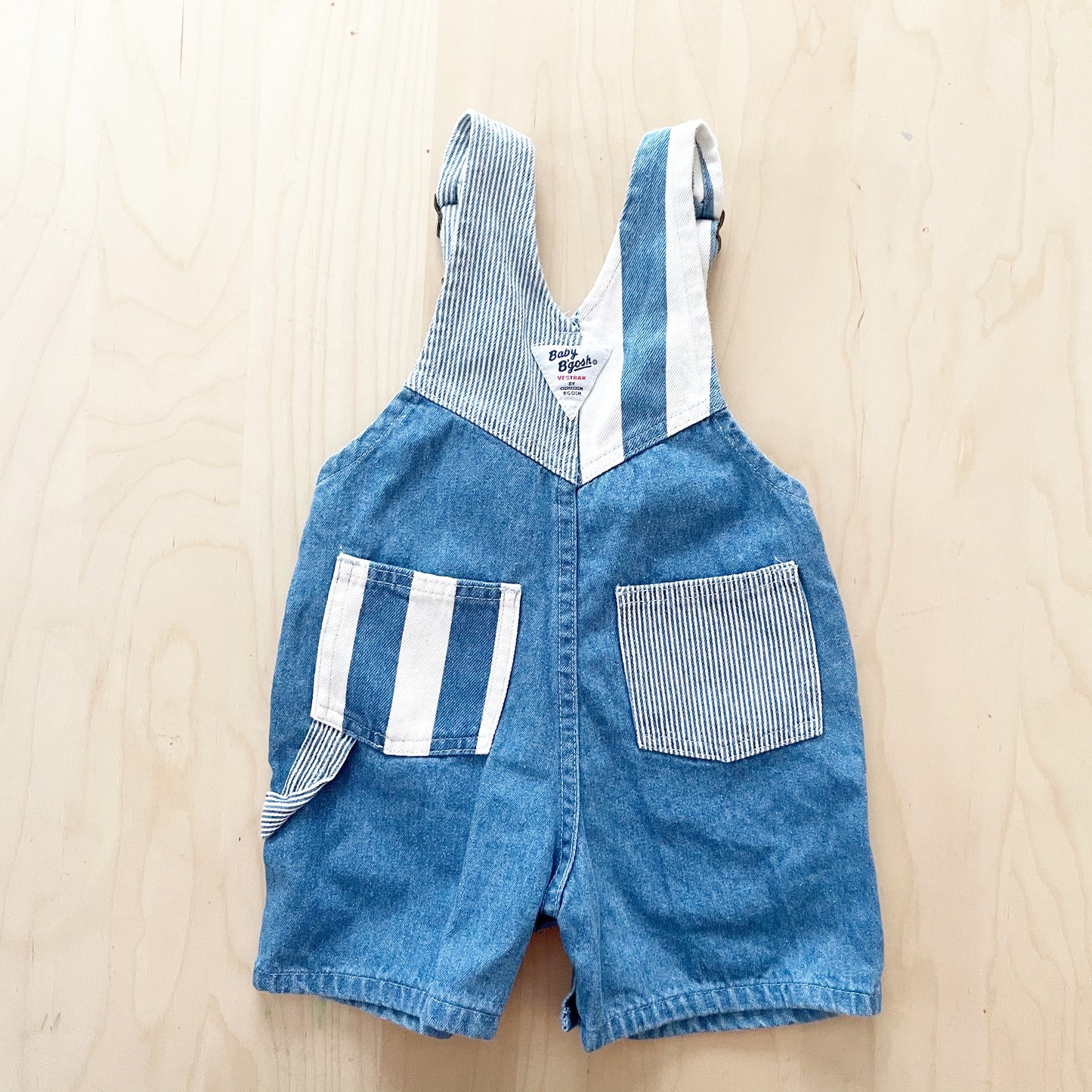 Baby B’gosh Light Wash Stripe Accent Shortalls - Yellow Clover Vintage Kids Clothes