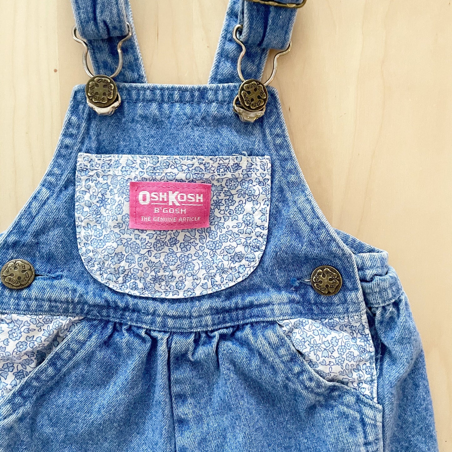 OshKosh Blue Wash Floral Accent Overalls - Yellow Clover Vintage Kids Clothes