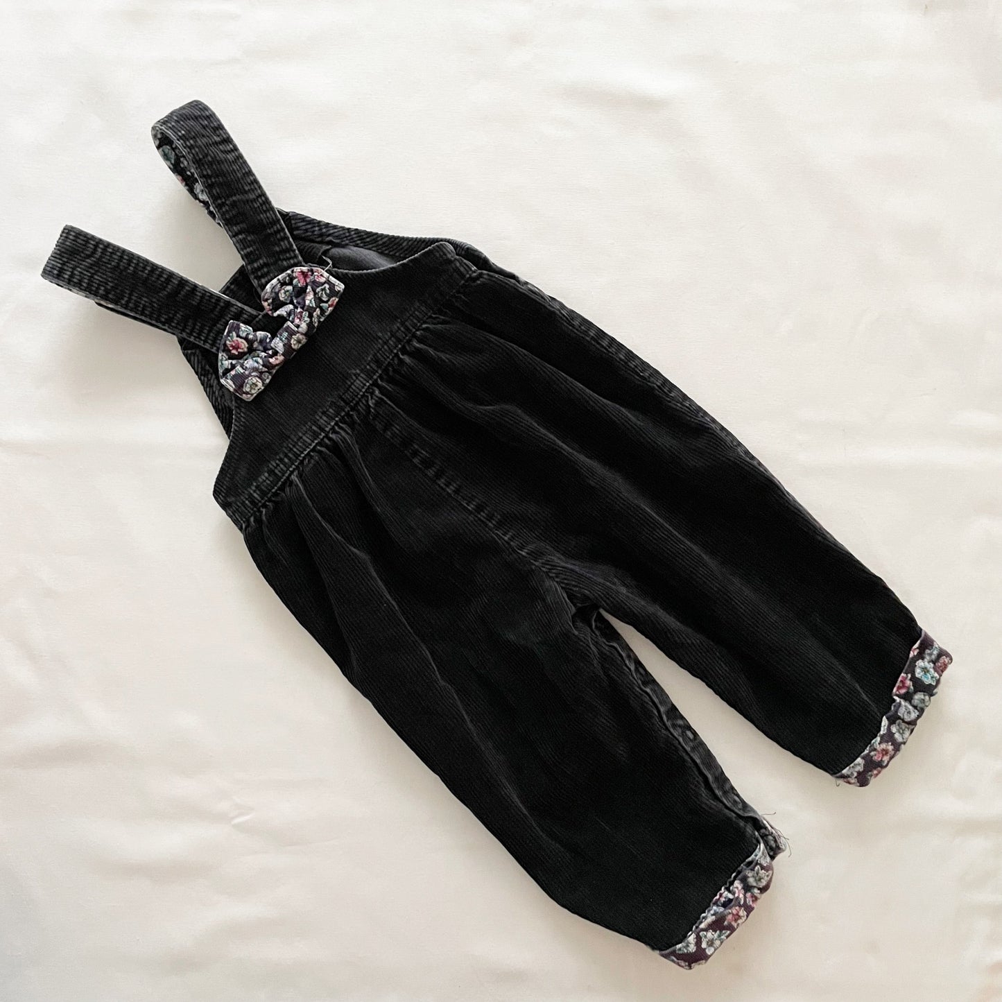 OshKosh Black Floral Bow Back Cord Overalls - Yellow Clover Vintage Kids Clothes