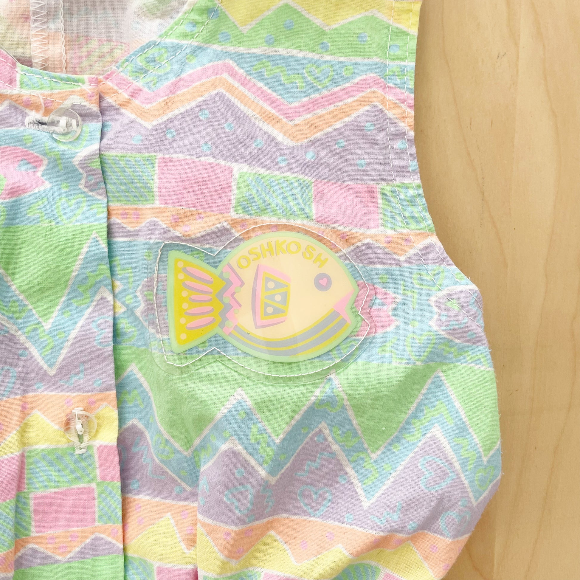 OshKosh Pastel Geo Fish Romper - Yellow Clover Vintage Kids Clothes