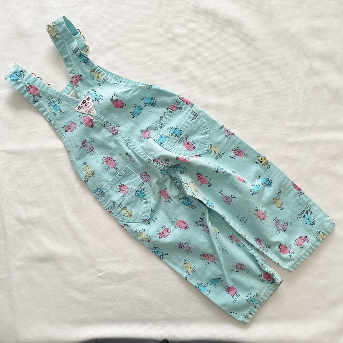 OshKosh Thumbprint People Print Overalls - Yellow Clover Vintage Kids Clothes