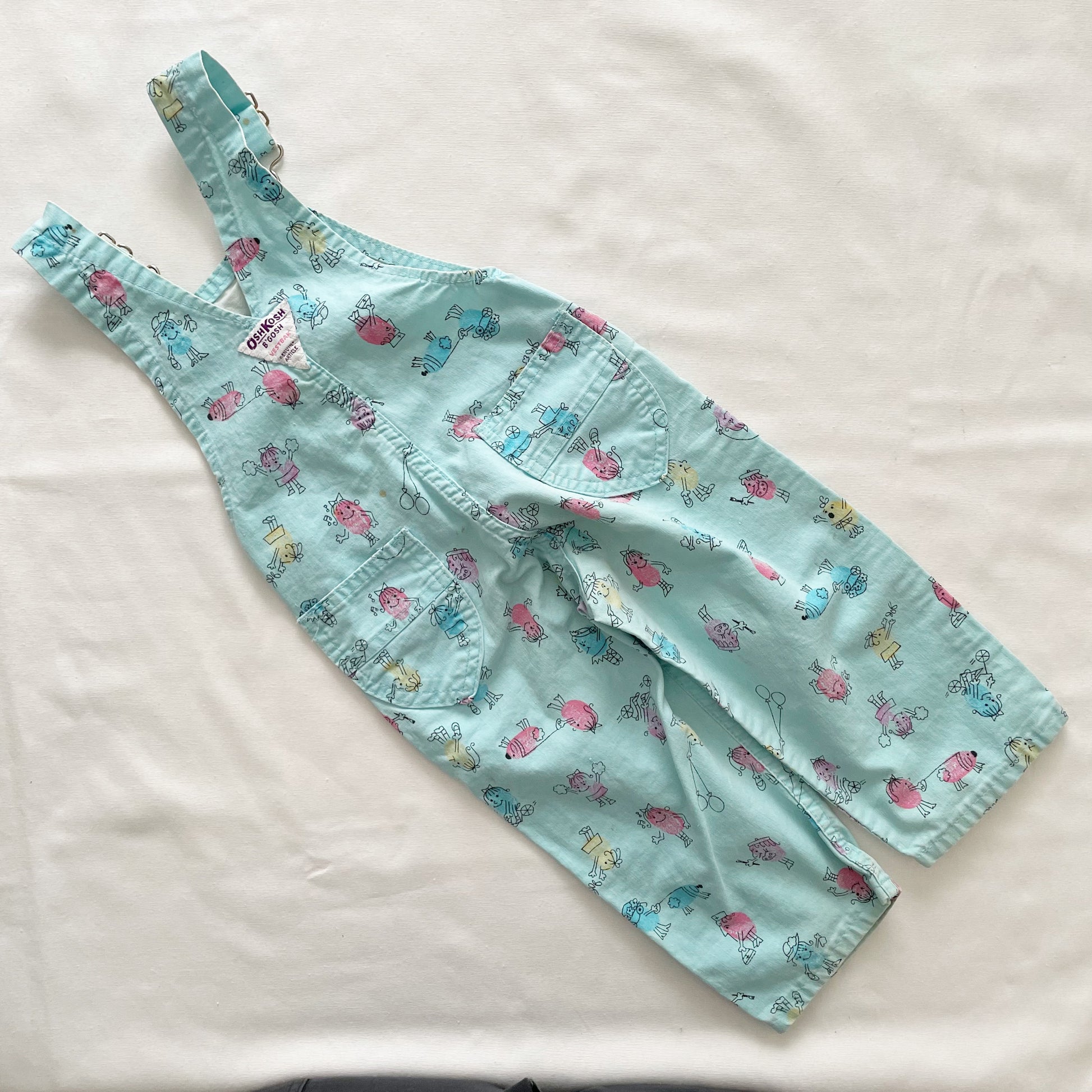 OshKosh Thumbprint People Print Overalls - Yellow Clover Vintage Kids Clothes