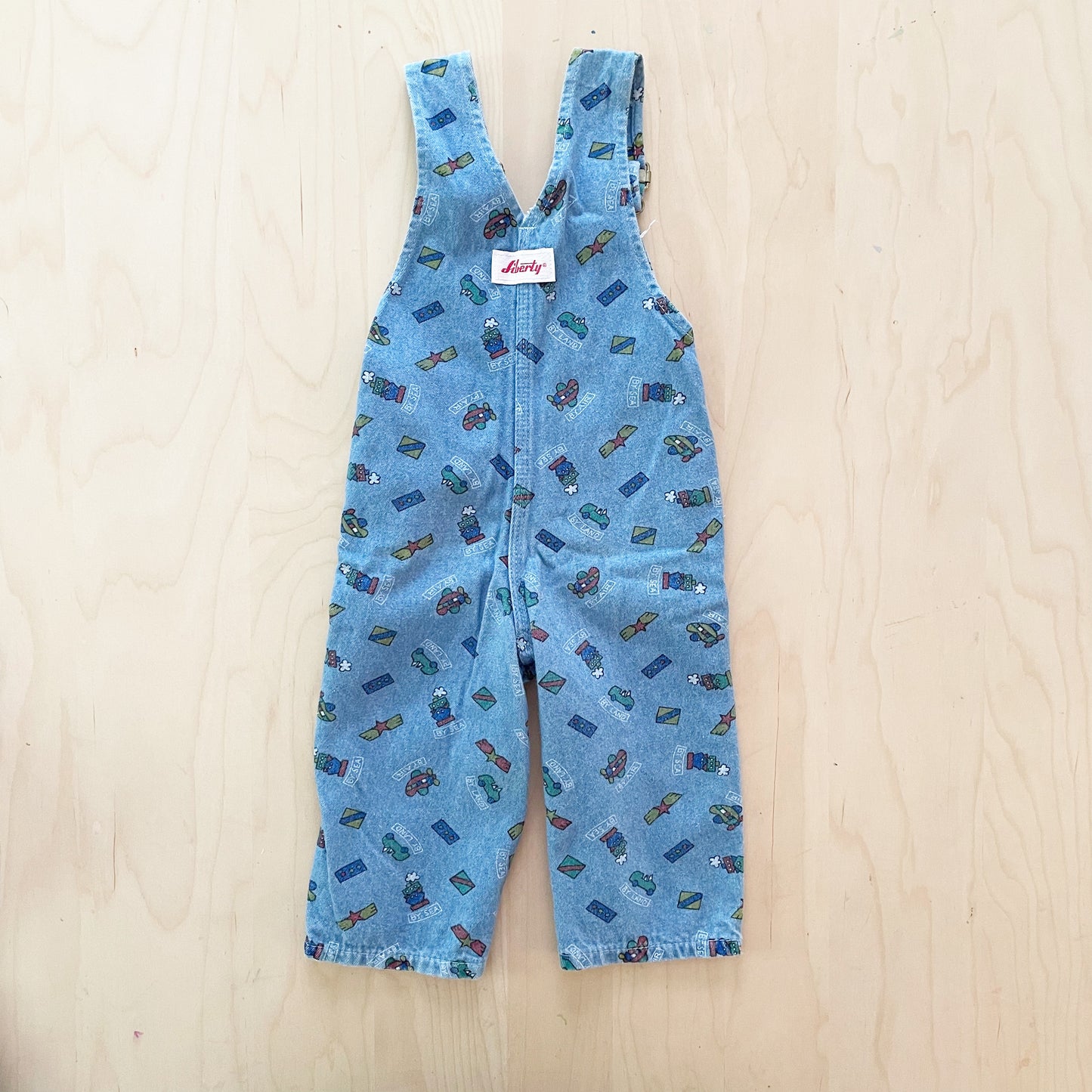 Liberty Vehicle Print Denim Overalls - Yellow Clover Vintage Kids Clothes