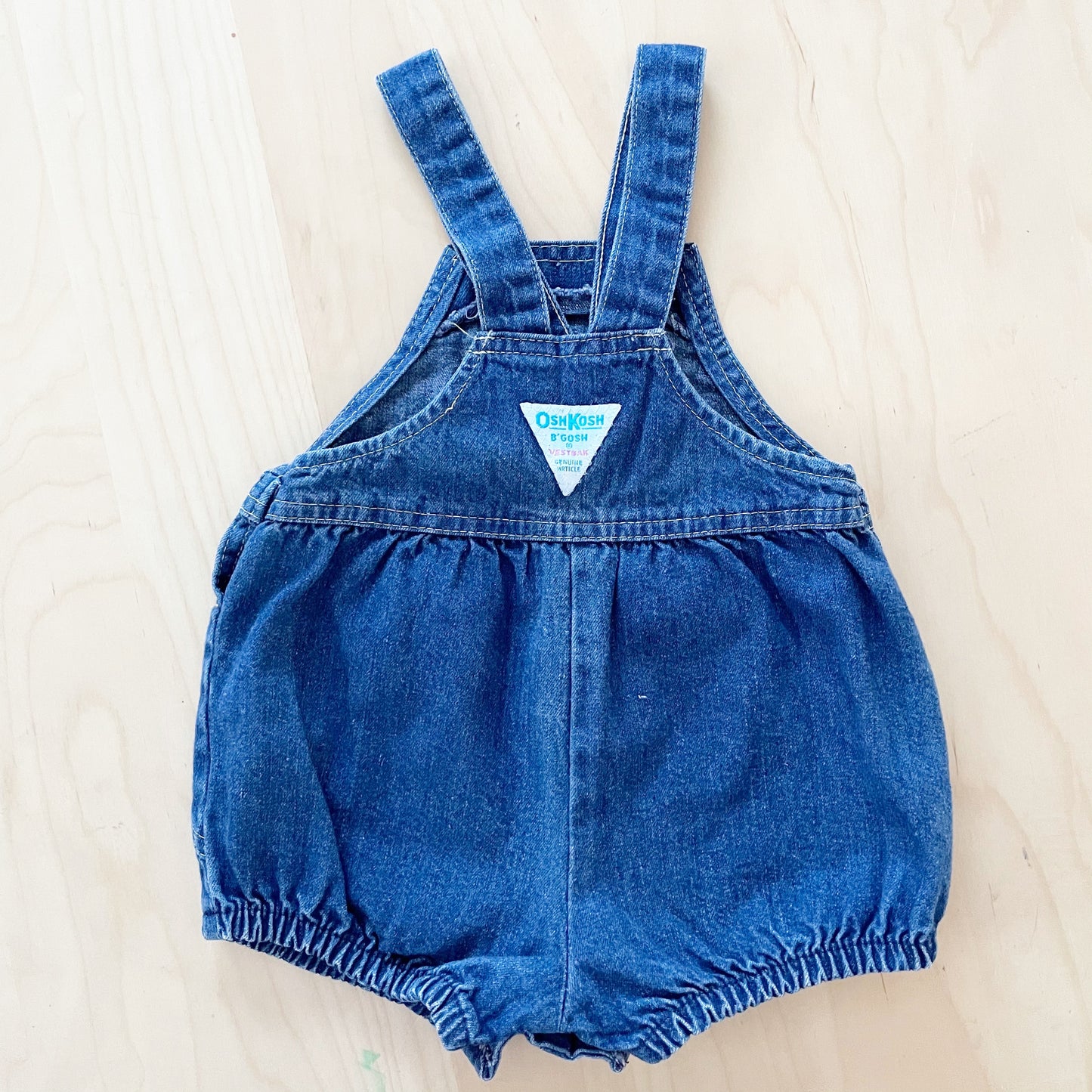 Vintage OshKosh Darker Wash Denim Bubble Overalls - Yellow Clover Vintage Kids Clothes