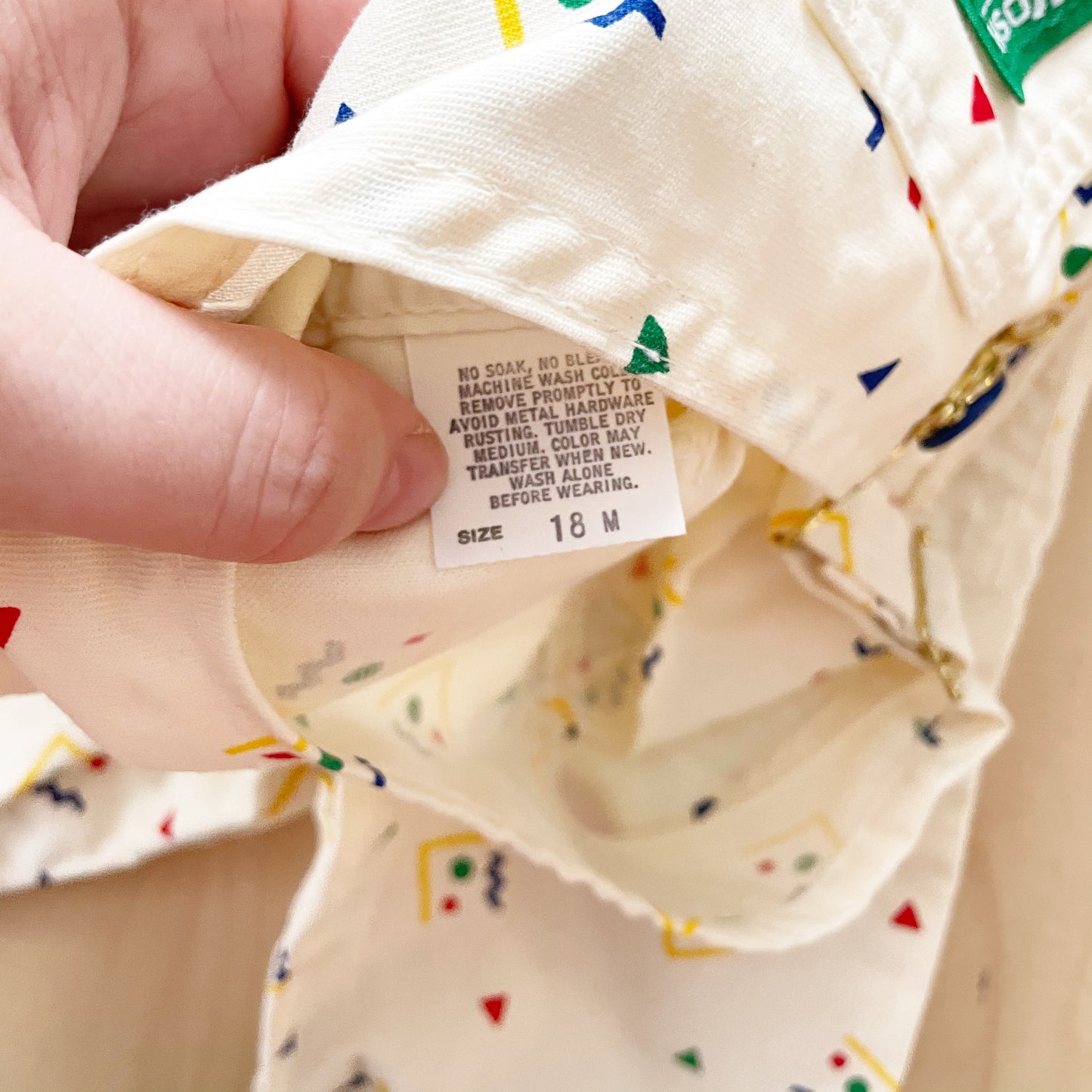 Vintage OshKosh Geo Print Off-White Overalls - Yellow Clover Vintage Kids Clothes