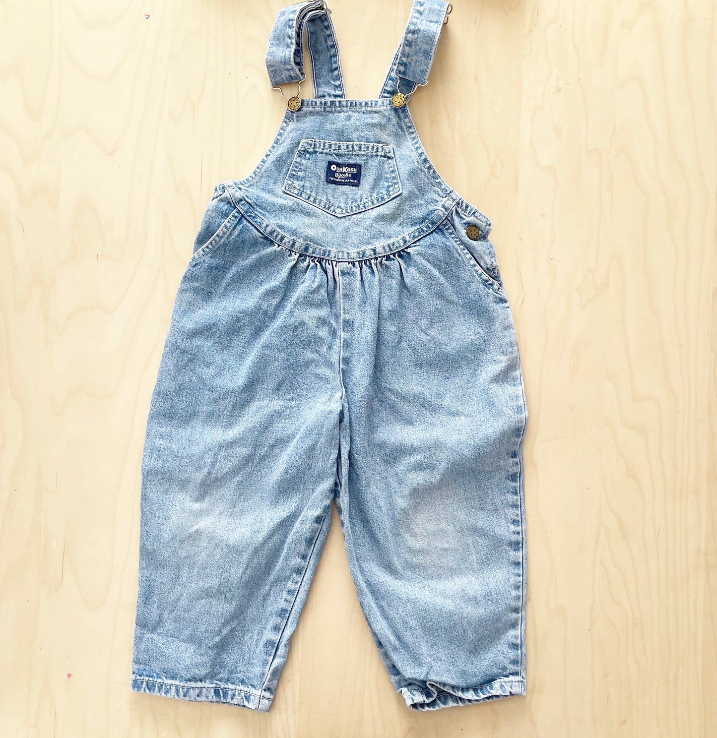 OshKosh Scoop Cut Lighter Wash Overalls - Yellow Clover Vintage Kids Clothes
