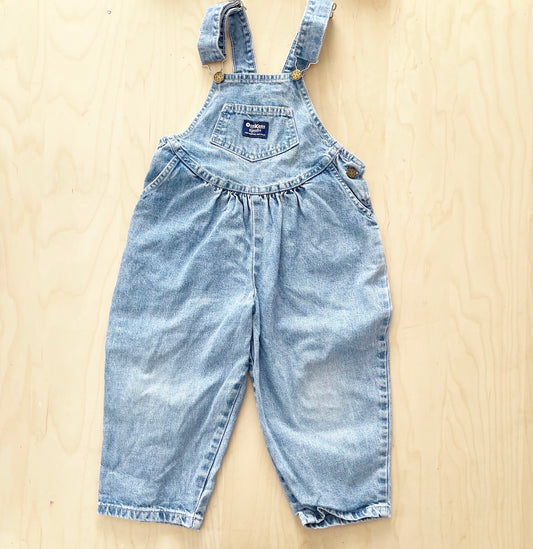 OshKosh Scoop Cut Lighter Wash Overalls - Yellow Clover Vintage Kids Clothes