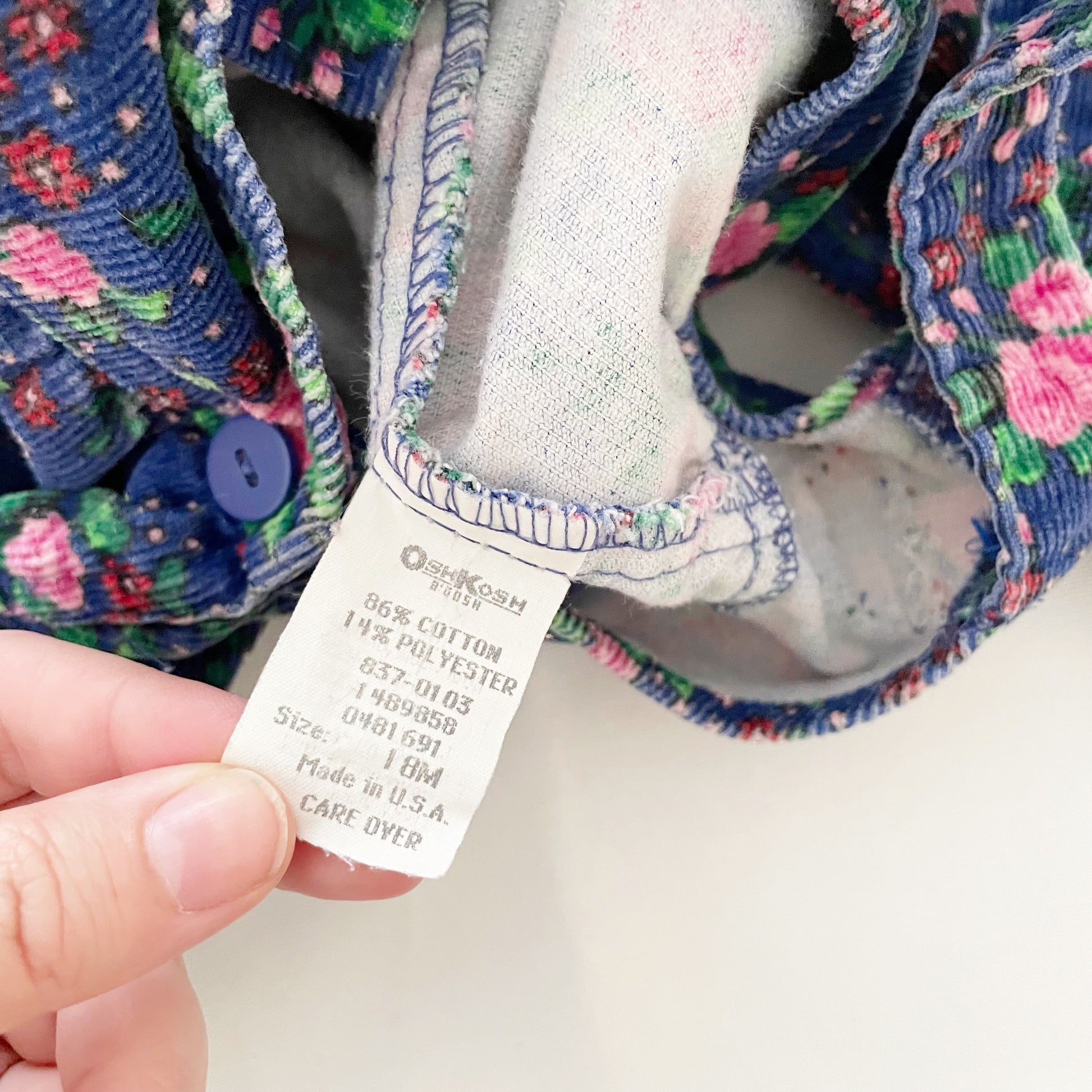 OshKosh Rose Floral Fine Cord Cuffed Overalls - Yellow Clover Vintage Kids Clothes