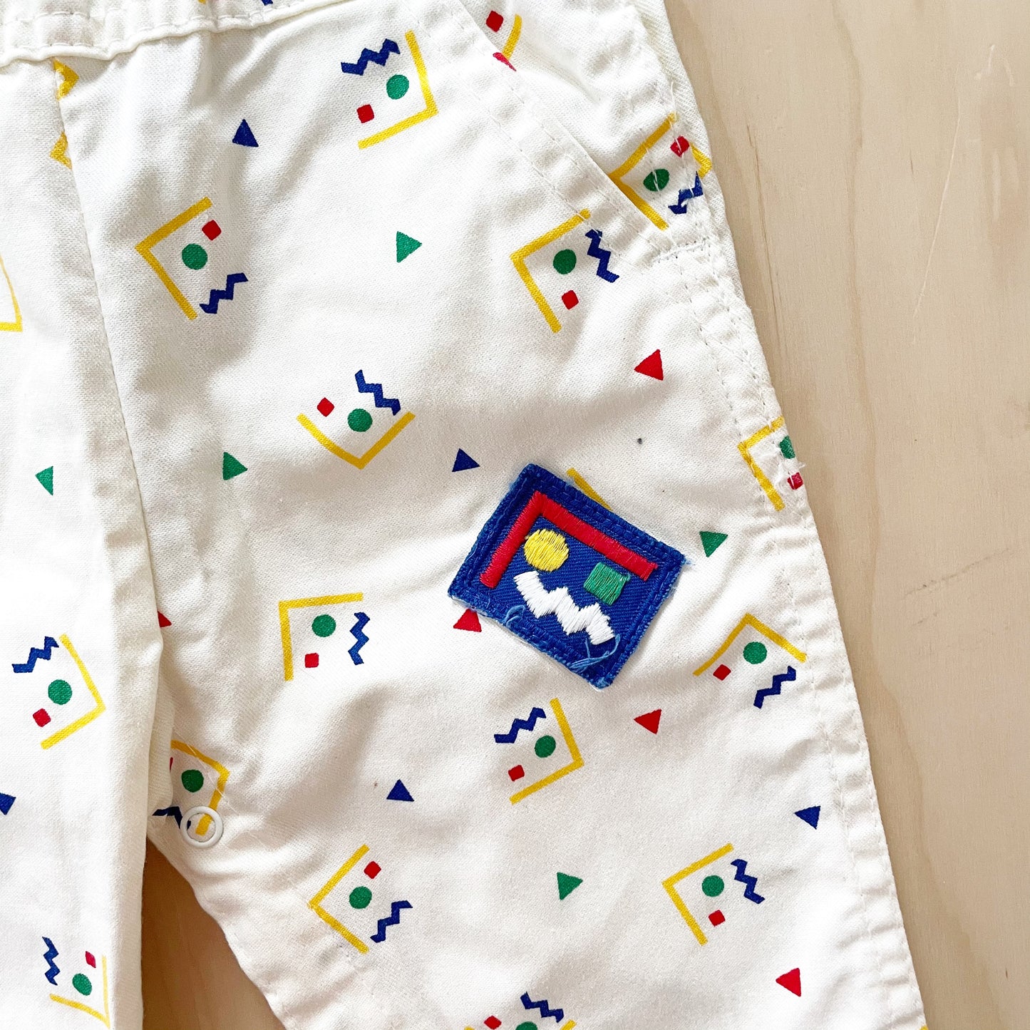 Vintage OshKosh Geo Print Off-White Overalls - Yellow Clover Vintage Kids Clothes