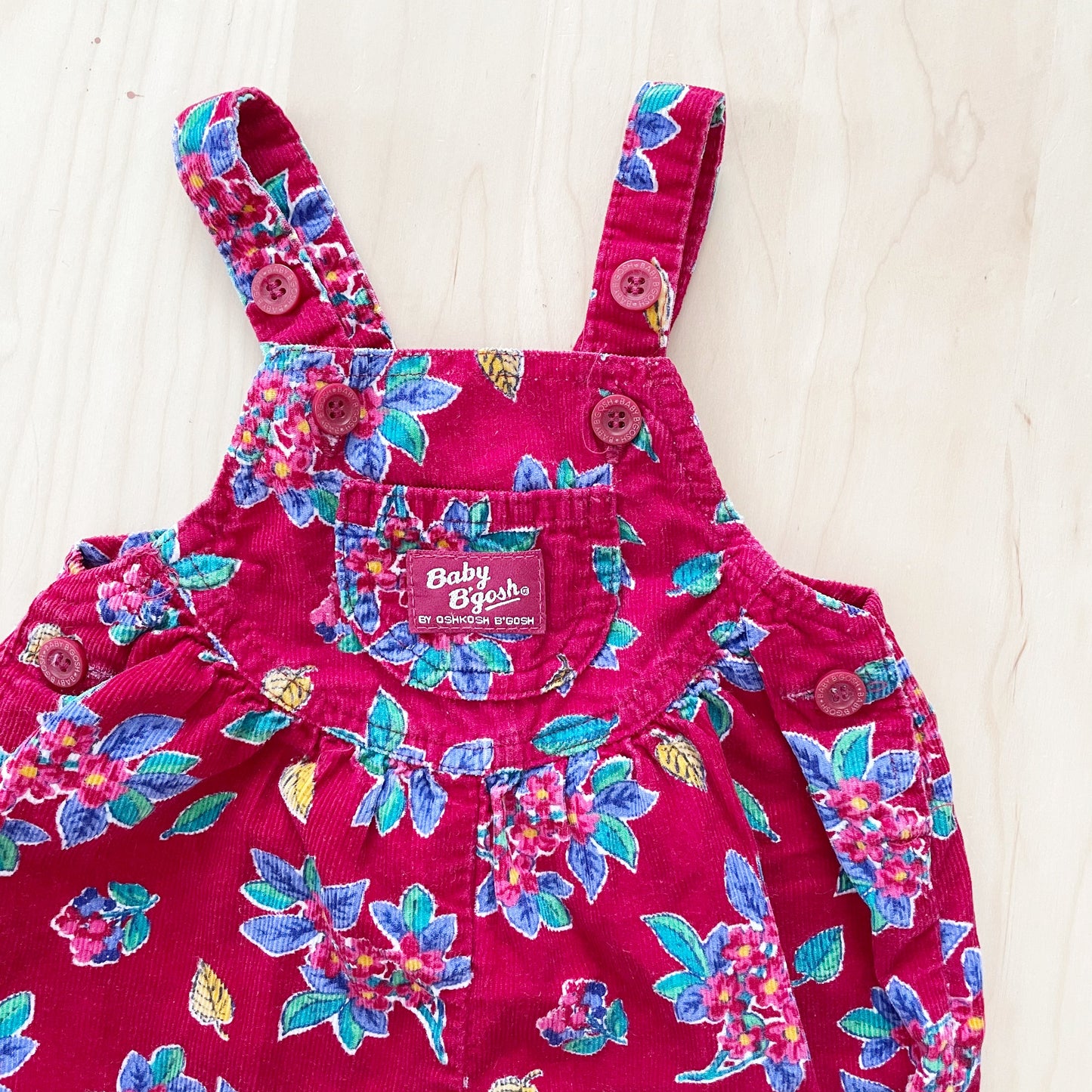 Vintage Baby B’gosh Red Floral Cord Footed Overalls Romper