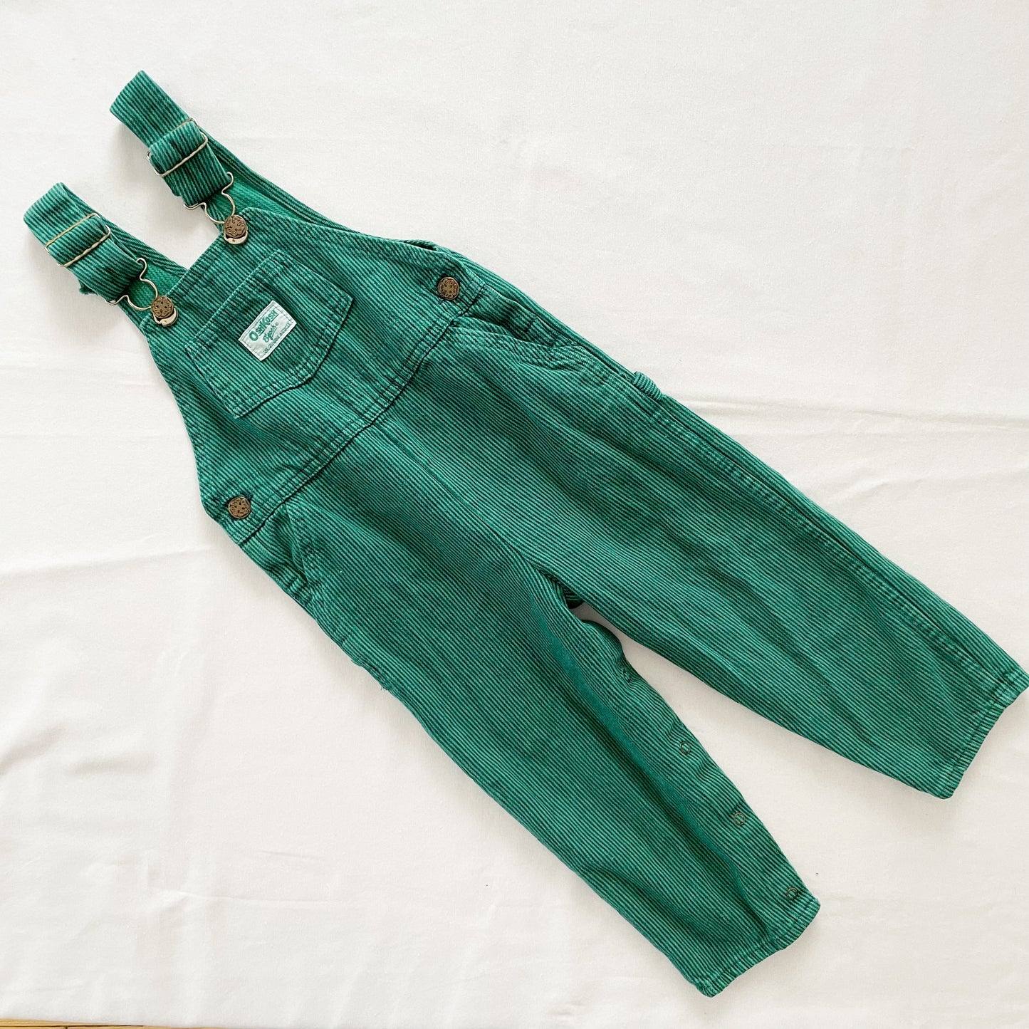 OshKosh Green + Navy Blue Striped Overalls - Yellow Clover Vintage Kids Clothes