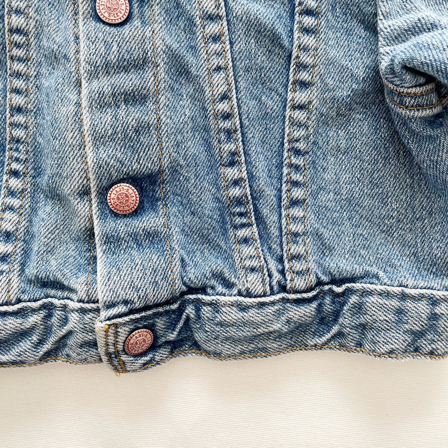 Levi’s Medium Wash White Tab Denim Jacket • 12m - Yellow Clover Vintage Kids Clothes