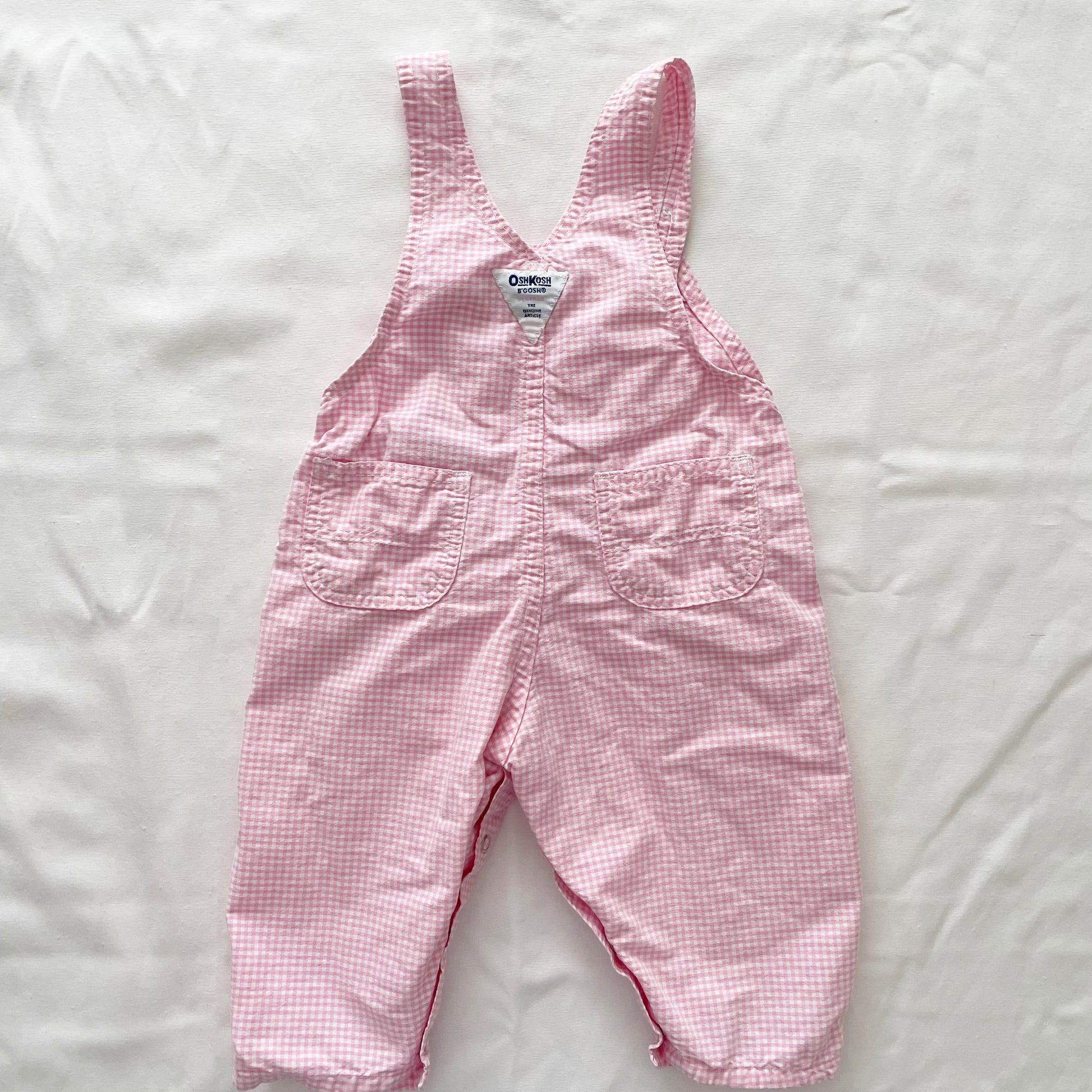 OshKosh Light Pink Gingham Overalls - Yellow Clover Vintage Kids Clothes