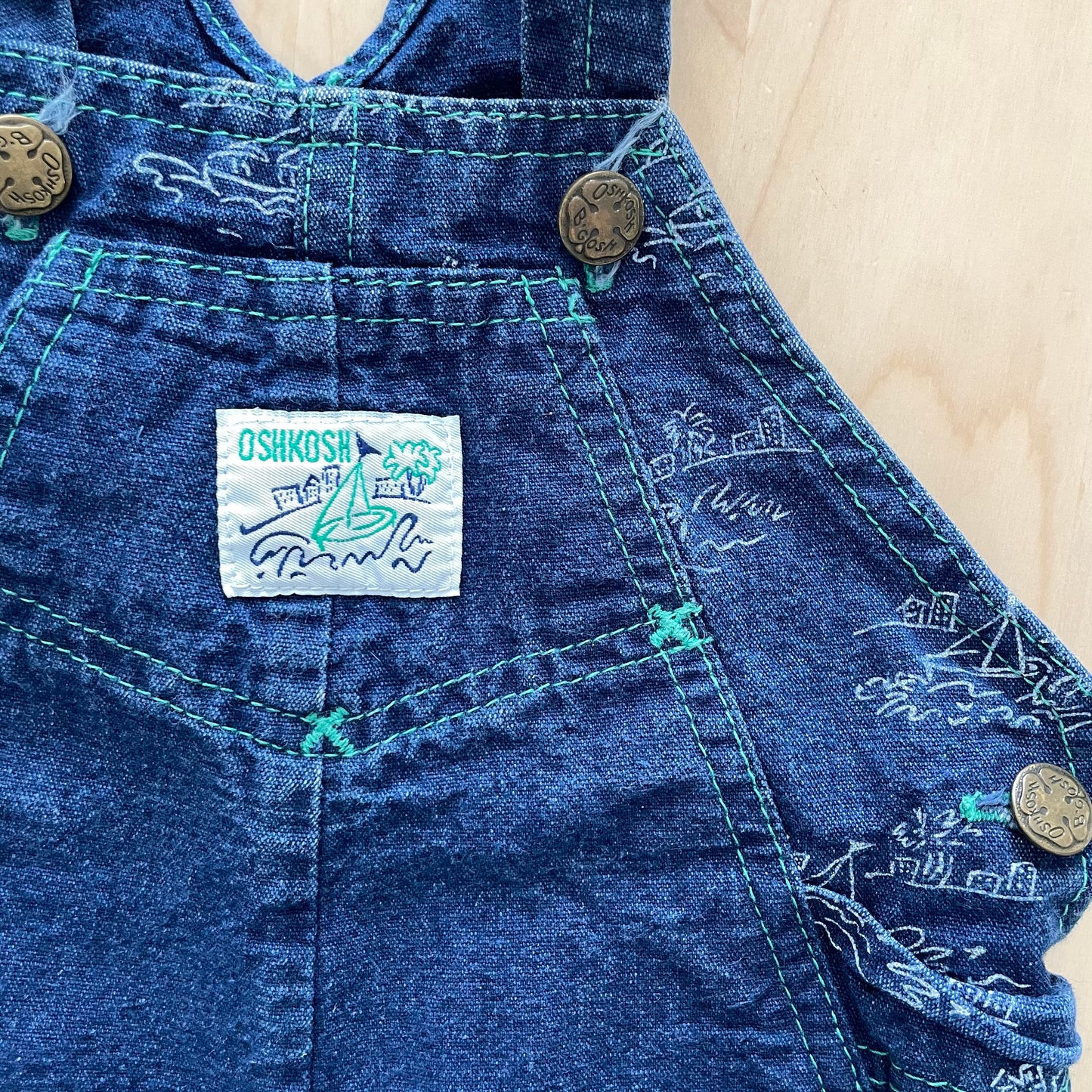 OshKosh Denim Sailboat Bubble Romper - Yellow Clover Vintage Kids Clothes