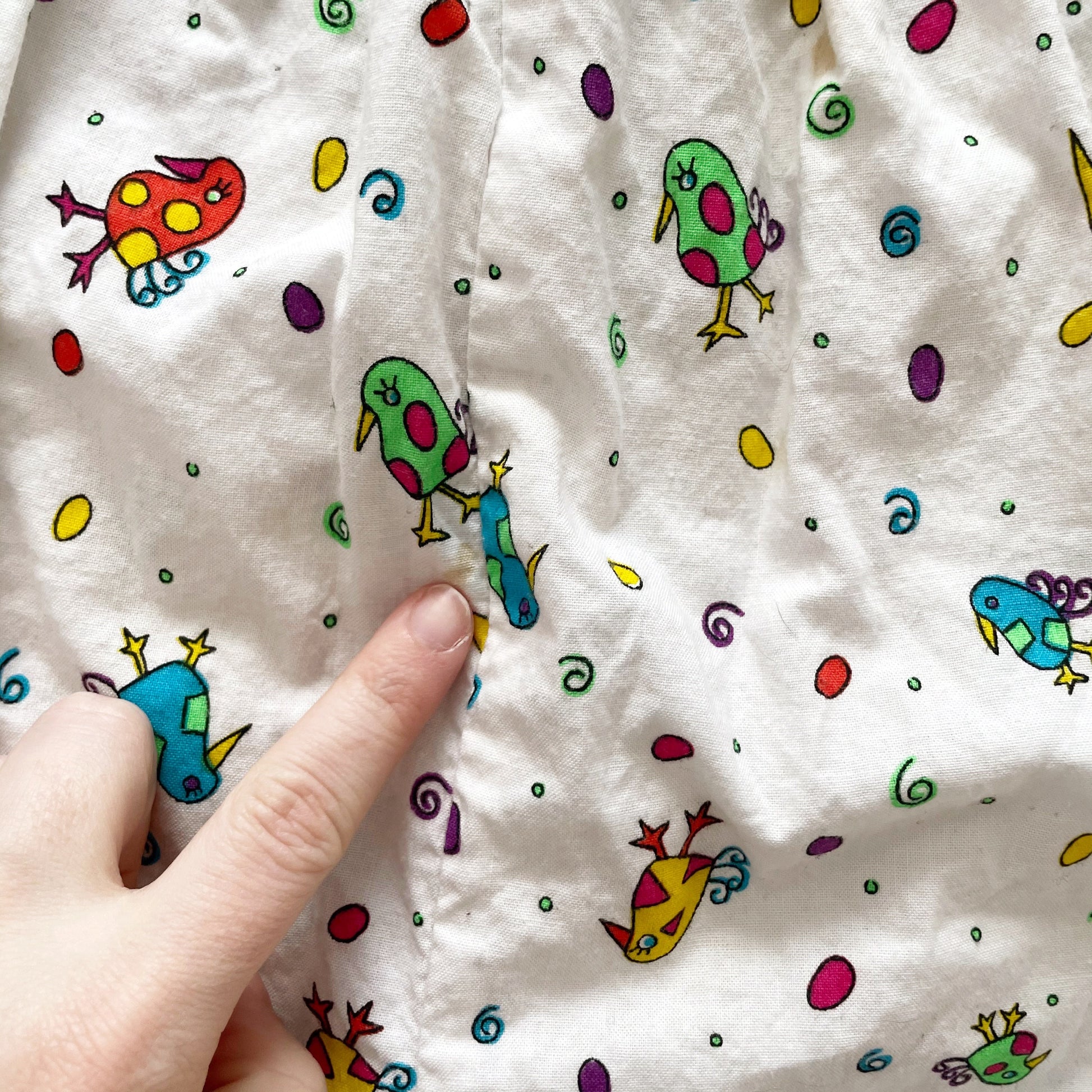 Vintage OshKosh Bird Print Collared Romper - Yellow Clover Vintage Kids Clothes