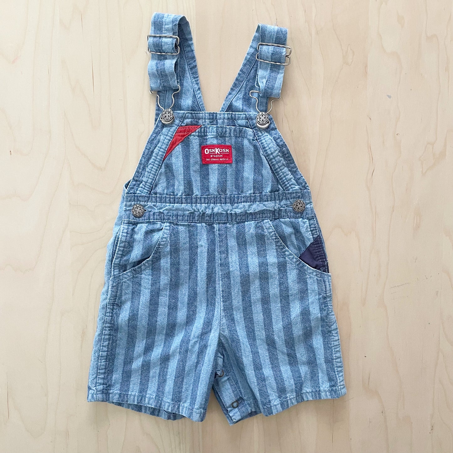 OshKosh Chambray Stripe Shortalls with Embossed Back - Yellow Clover Vintage Kids Clothes