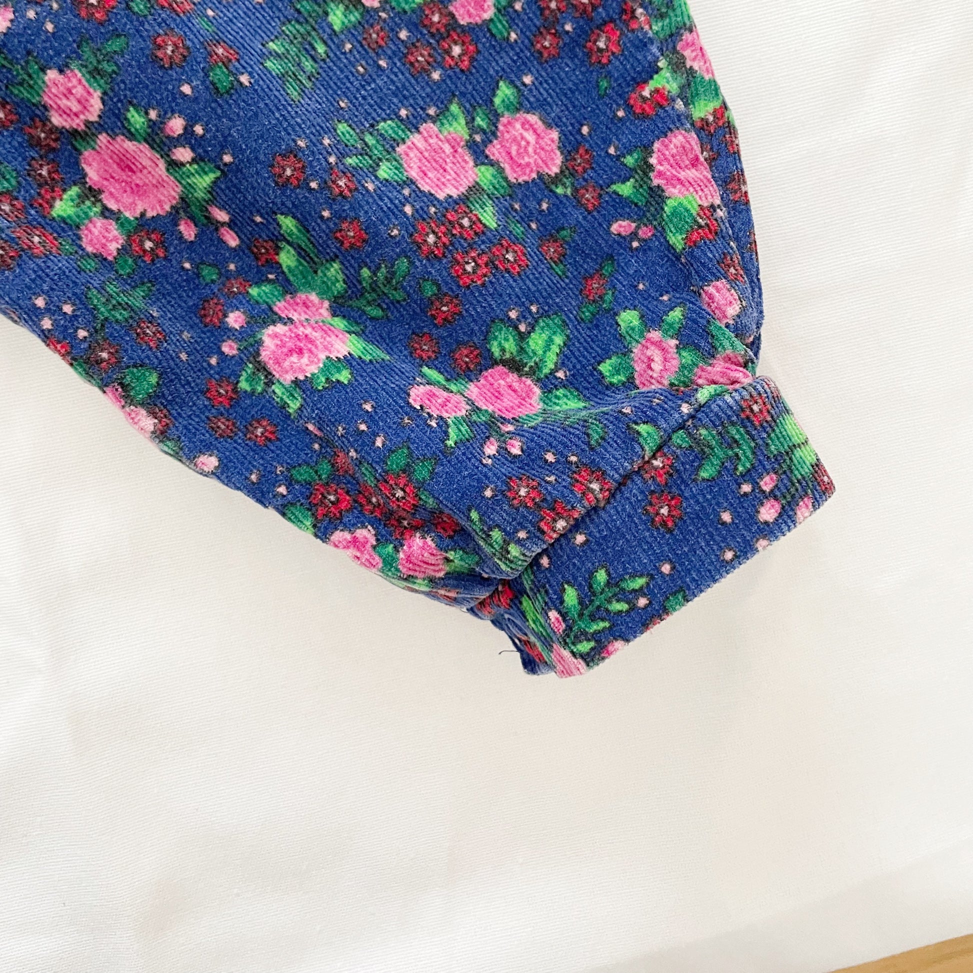 OshKosh Rose Floral Fine Cord Cuffed Overalls - Yellow Clover Vintage Kids Clothes