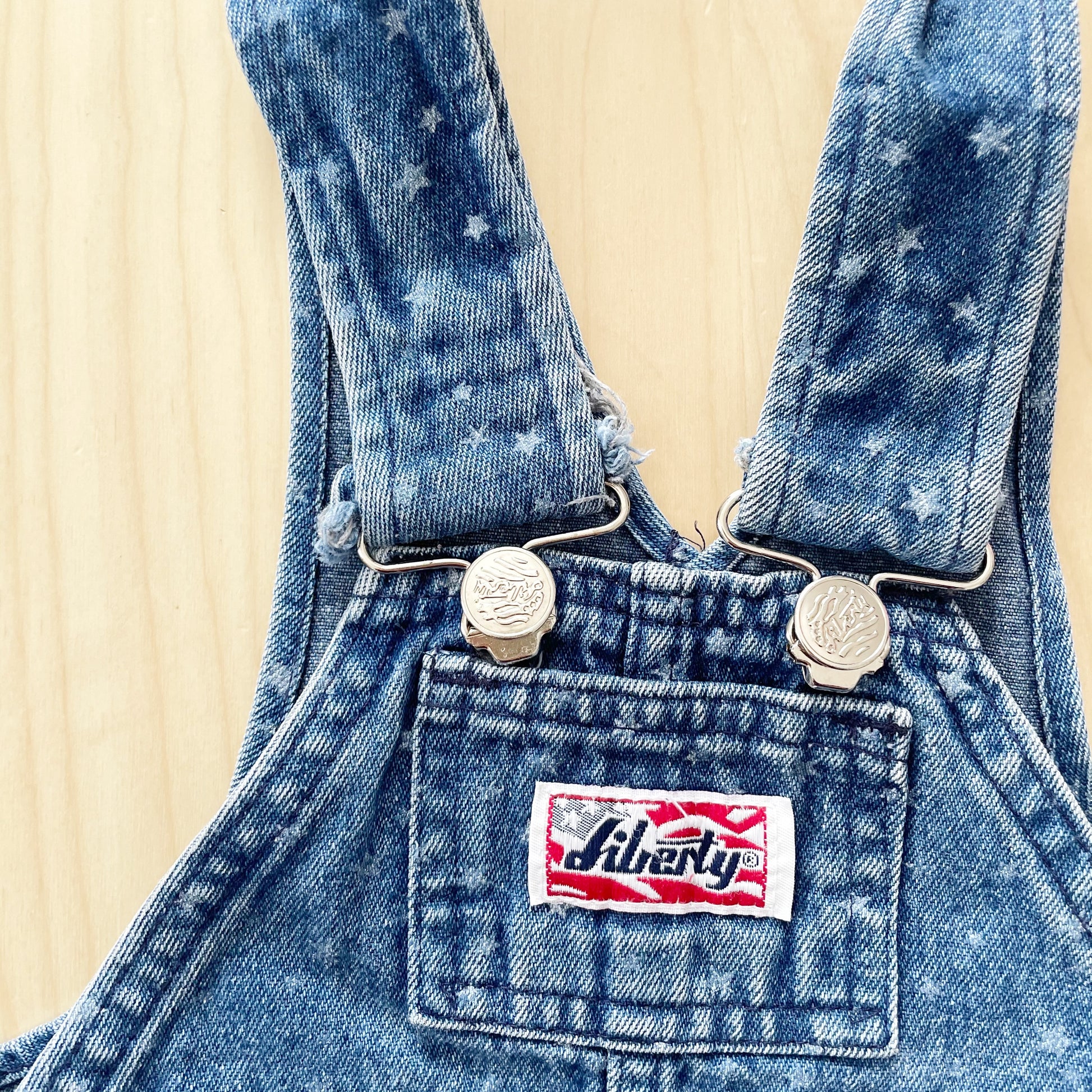 Vintage Liberty Star Print Denim Shortalls - Yellow Clover Vintage Kids Clothes