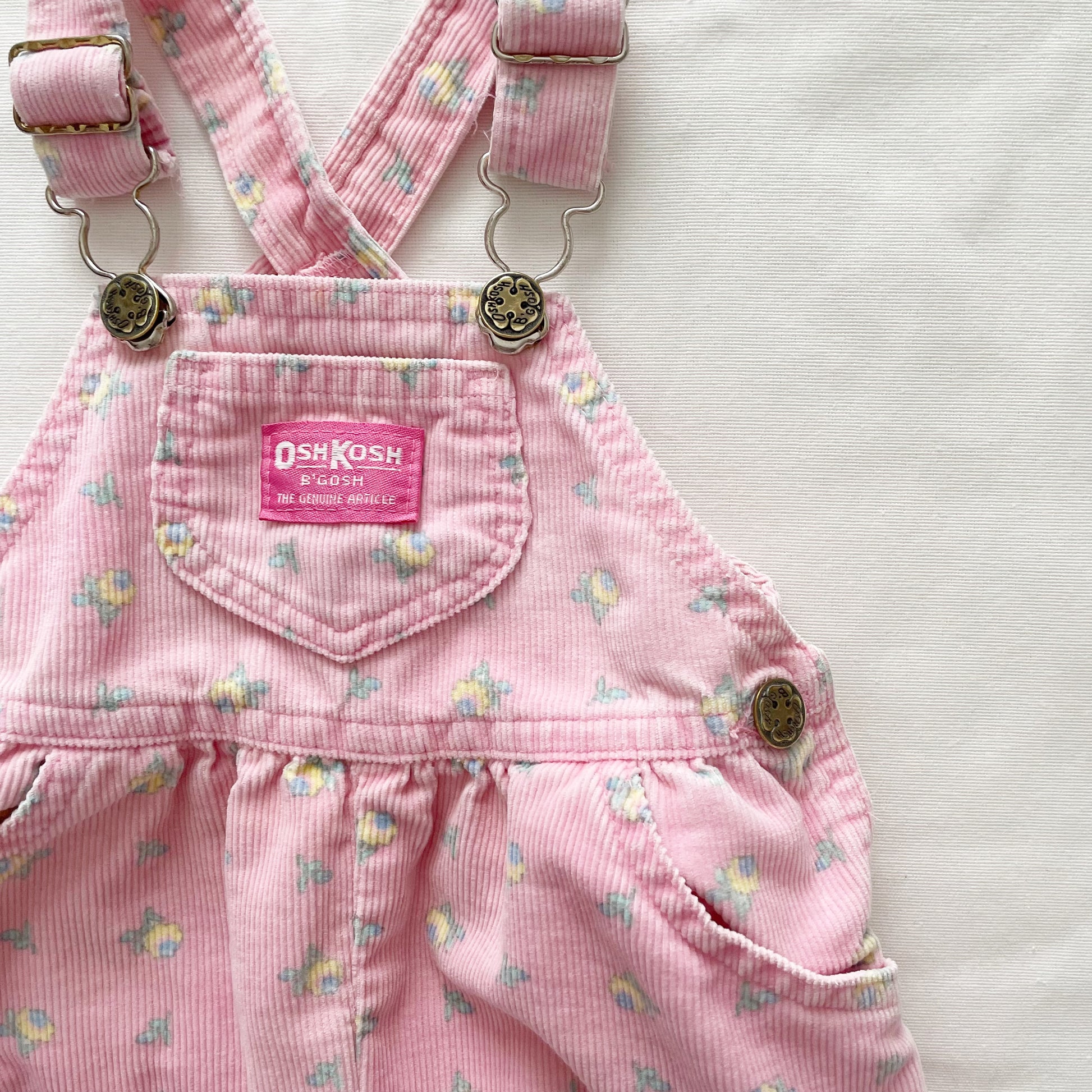 OshKosh Pink Floral Keyhole Back Overalls - Yellow Clover Vintage Kids Clothes