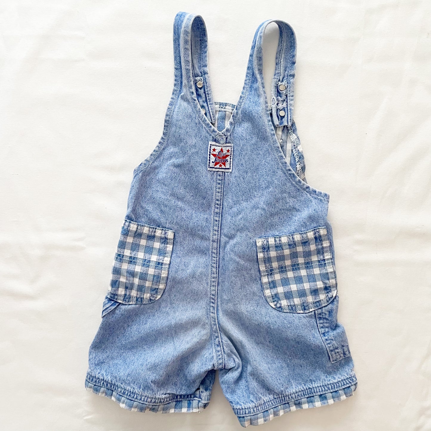 Lee Gingham Light Wash Shortalls • 3T